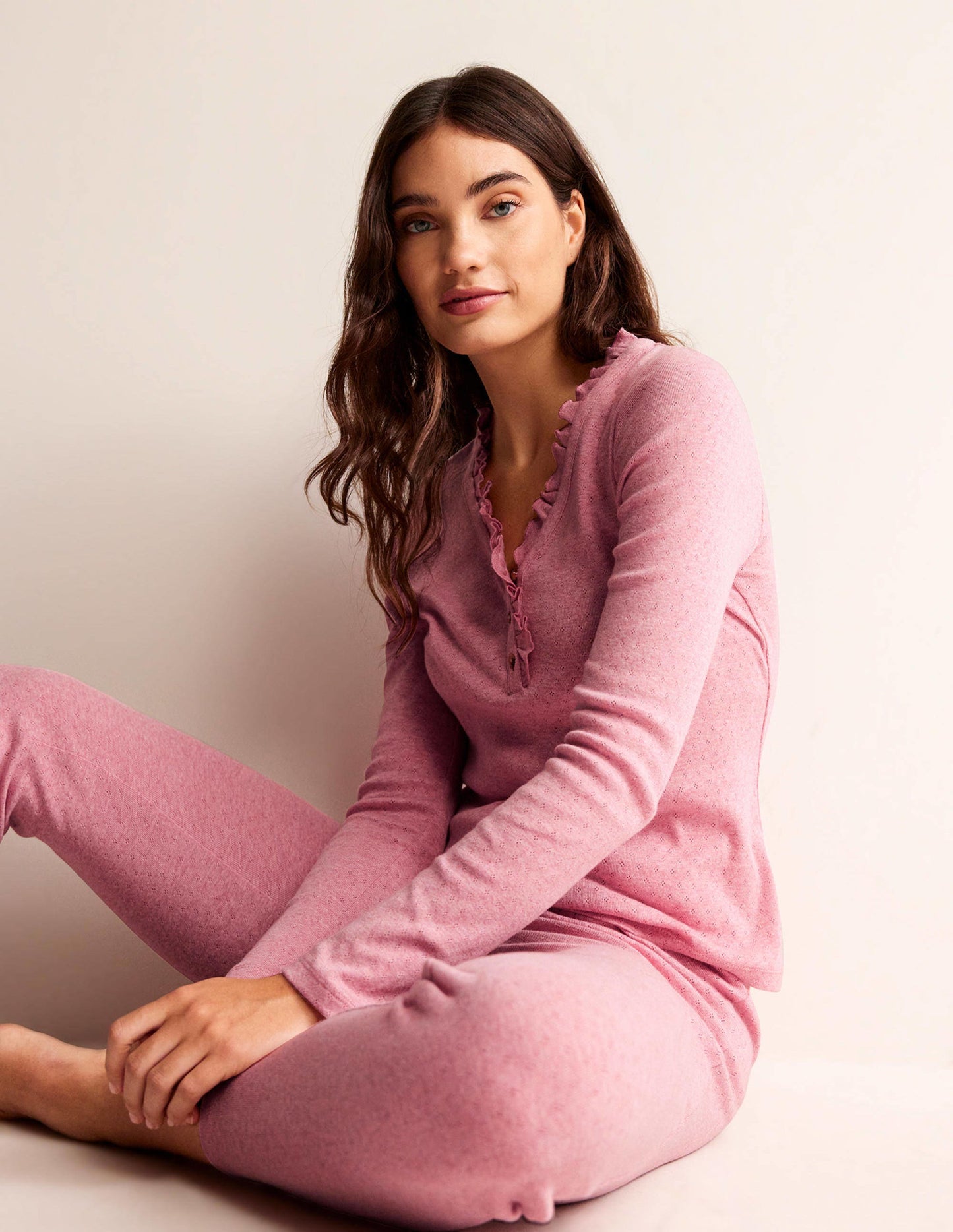 Henley Schlafanzugoberteil-Blasspink