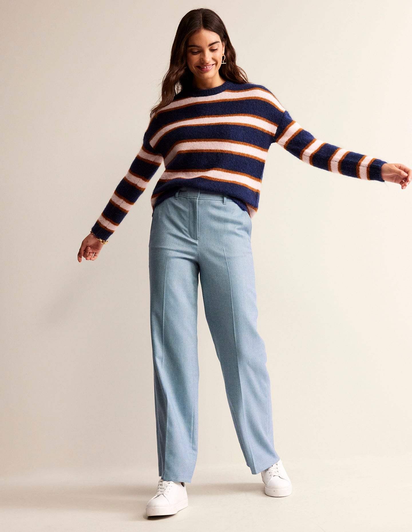 Pantalon Westbourne en laine-Chevrons bleu
