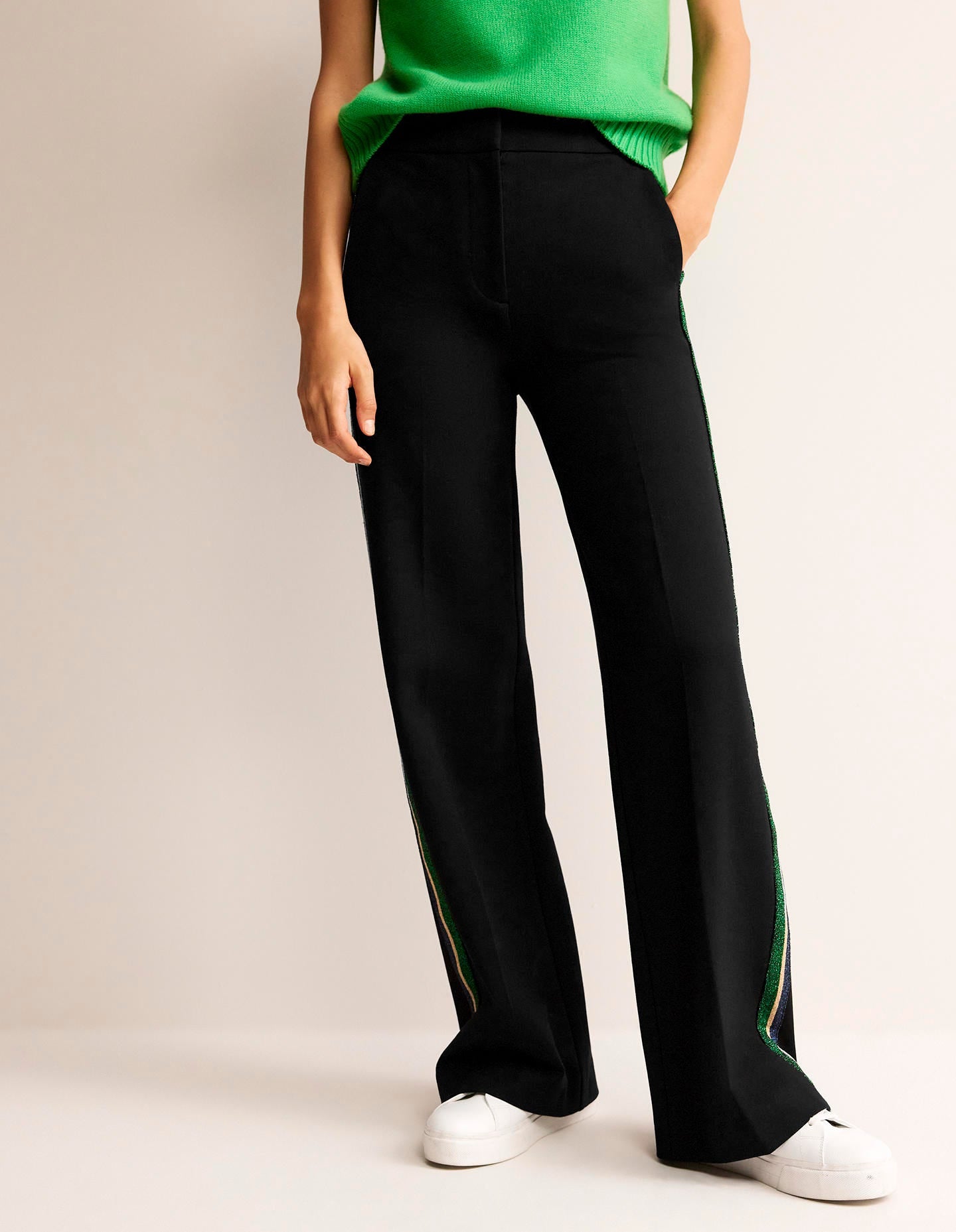 Pantalon Westbourne en point de Rome-Rayé noir métallisé