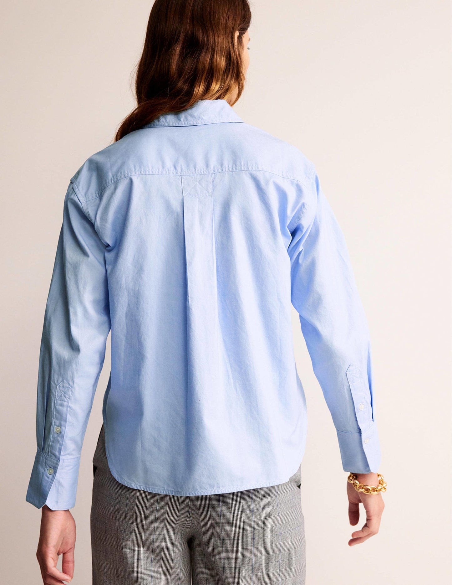 Verkürztes Baumwoll-T-Shirt-Oxford-Blau