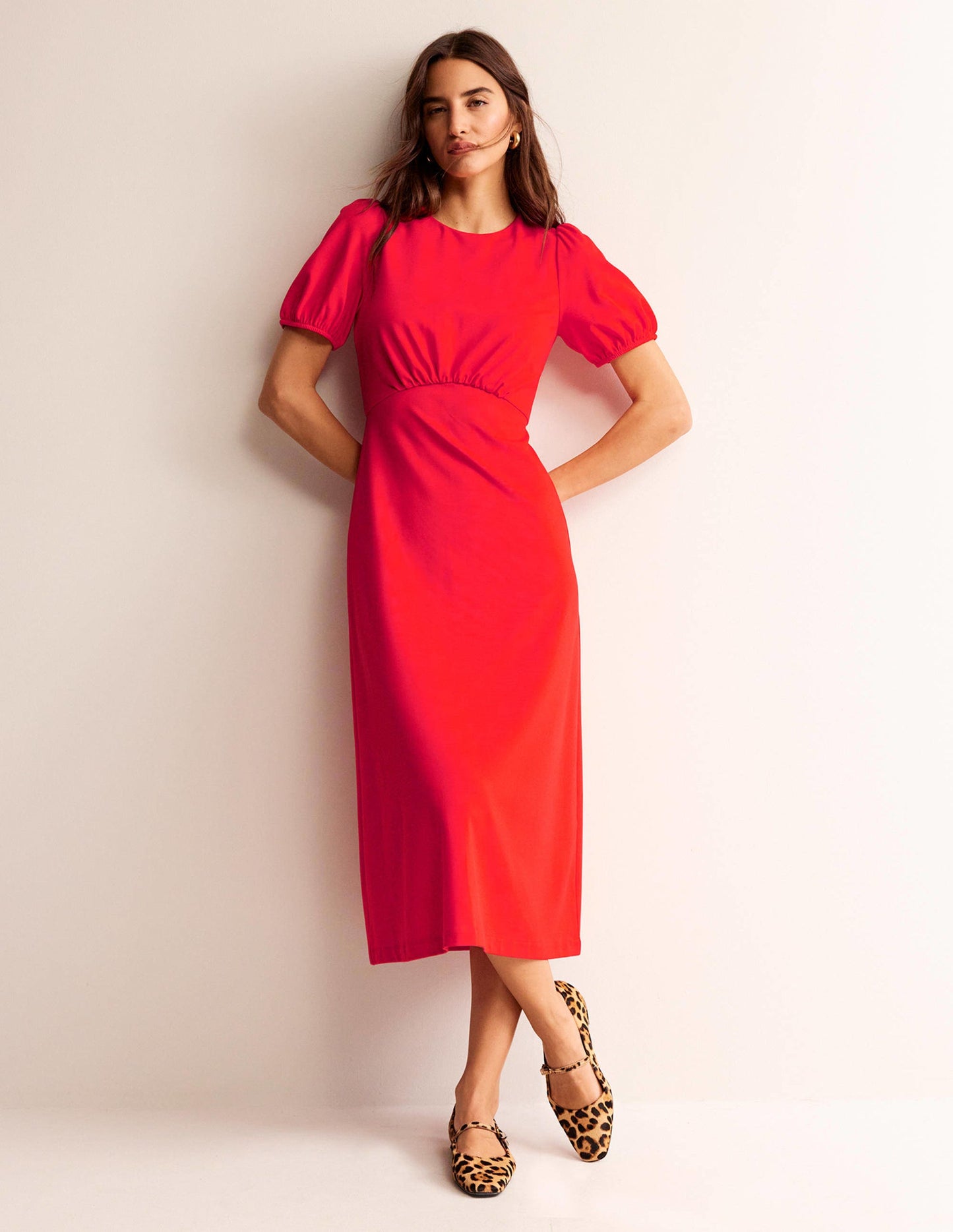 Robe midi Nancy en jersey-Rouge coquelicot