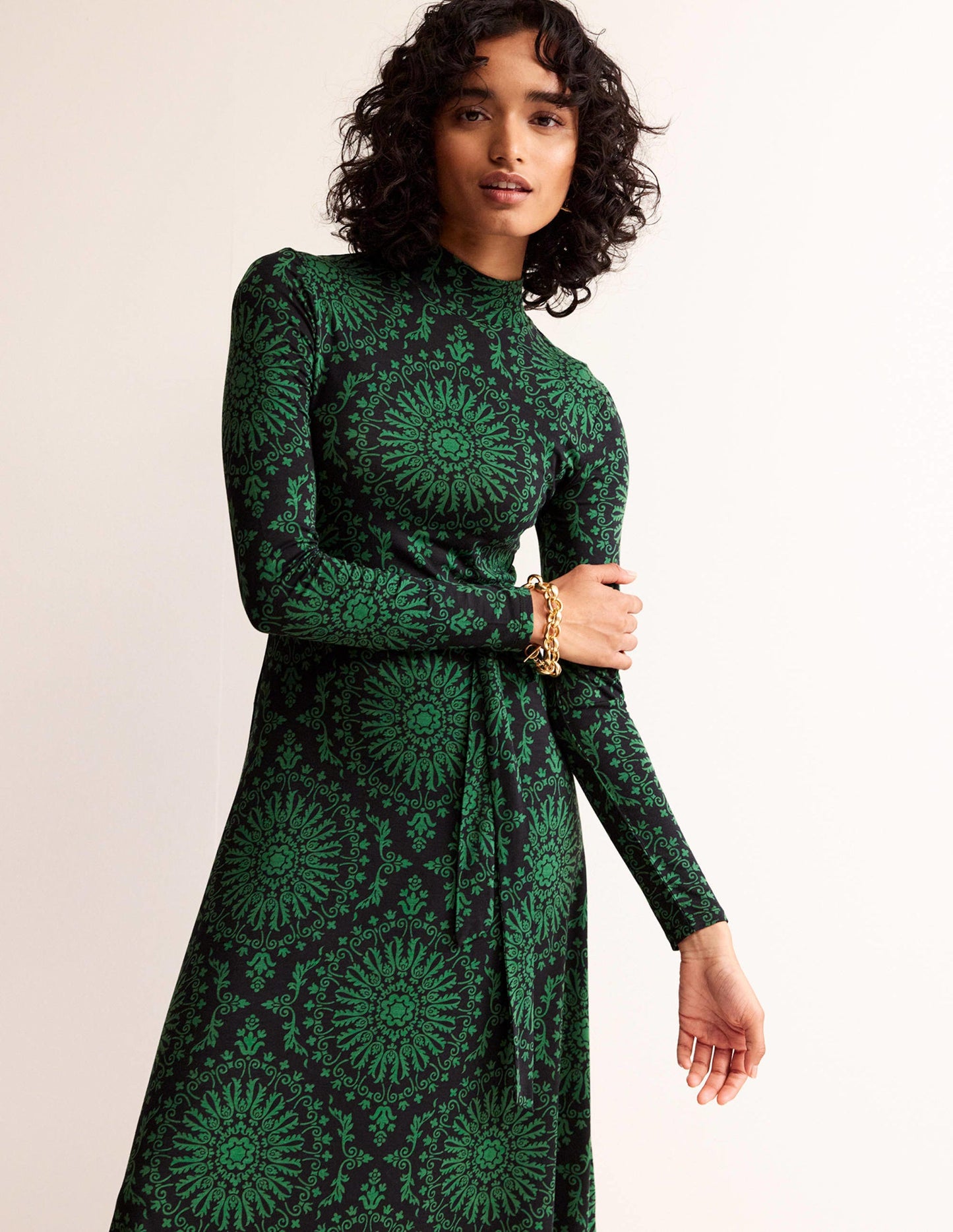 Alberta Midikleid aus Jersey-Amazonasgrün, Artizan Geo