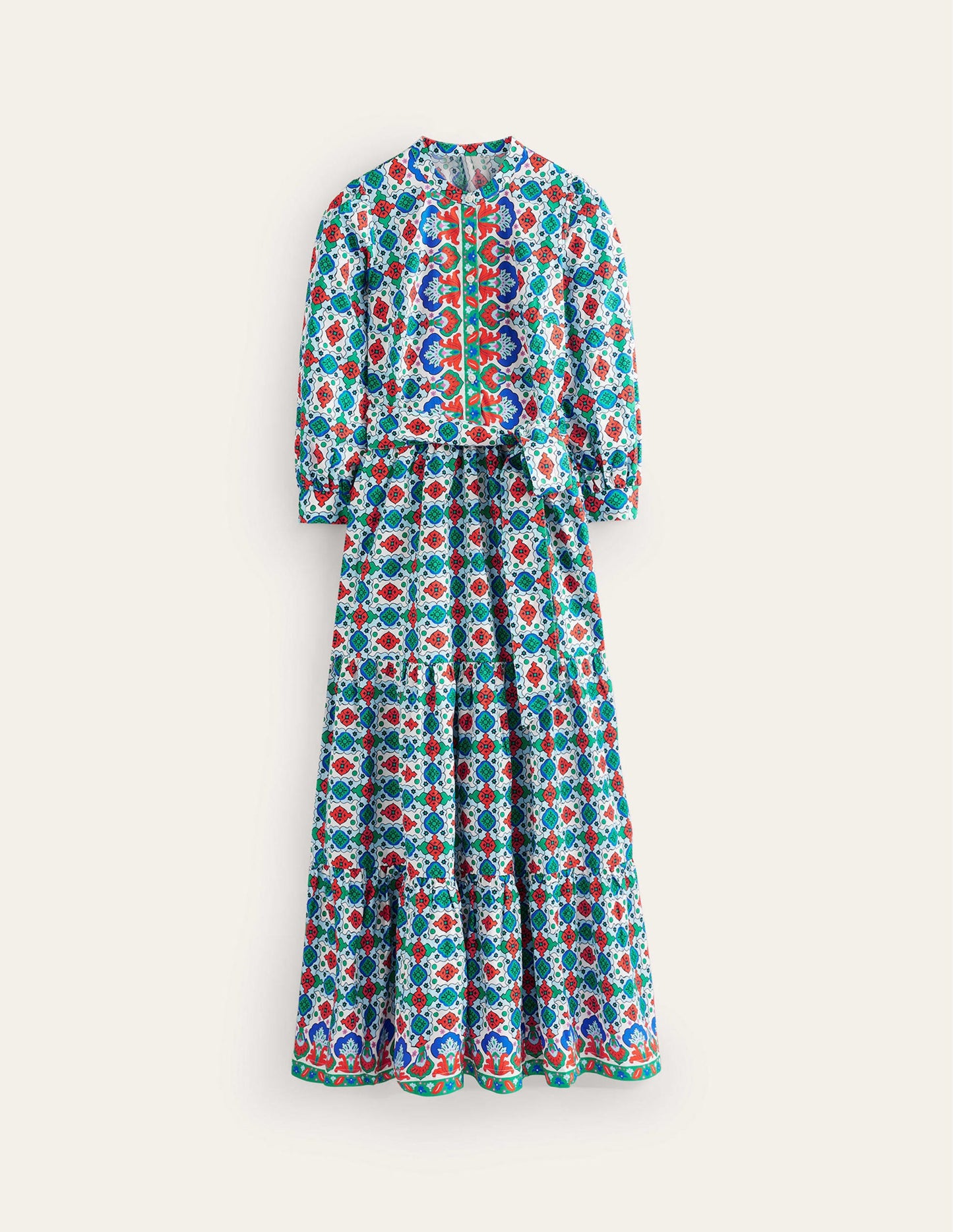 Alba Gestuftes Maxikleid aus Baumwolle-Bunt, Küsten-Kachel