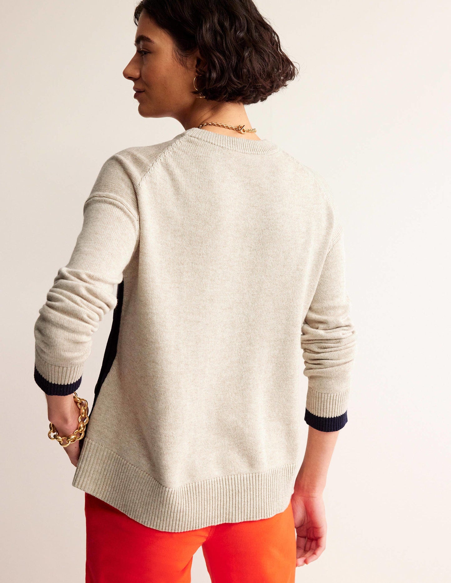 Alma Pullover mit Kontrastbesatz-Chinchilla Meliert, Marineblau