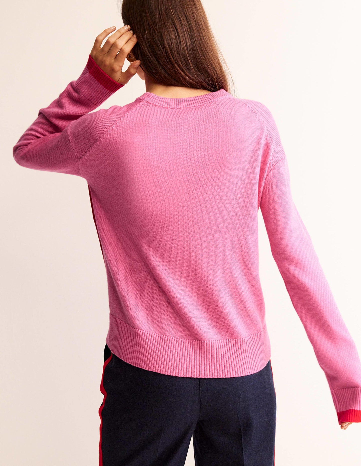 Alma Pullover mit Kontrastbesatz-Sangria Pink, Flame Scarlet
