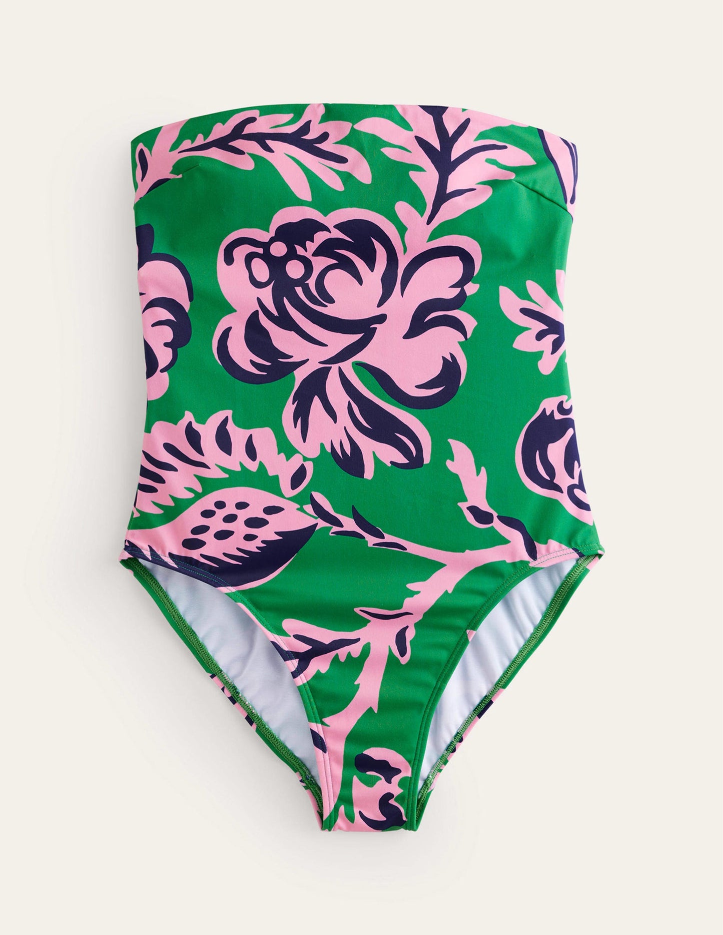Bandeau-Badeanzug mit Brustunterstützung-Grünes Tamburin, Blushrosa