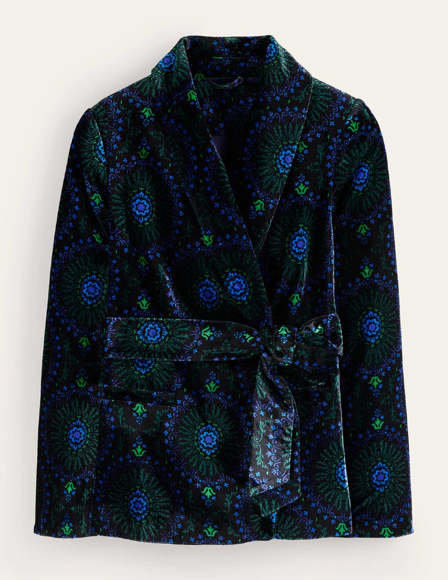 Veste nouée à la taille en velours-Noir, motif Artizian Geo