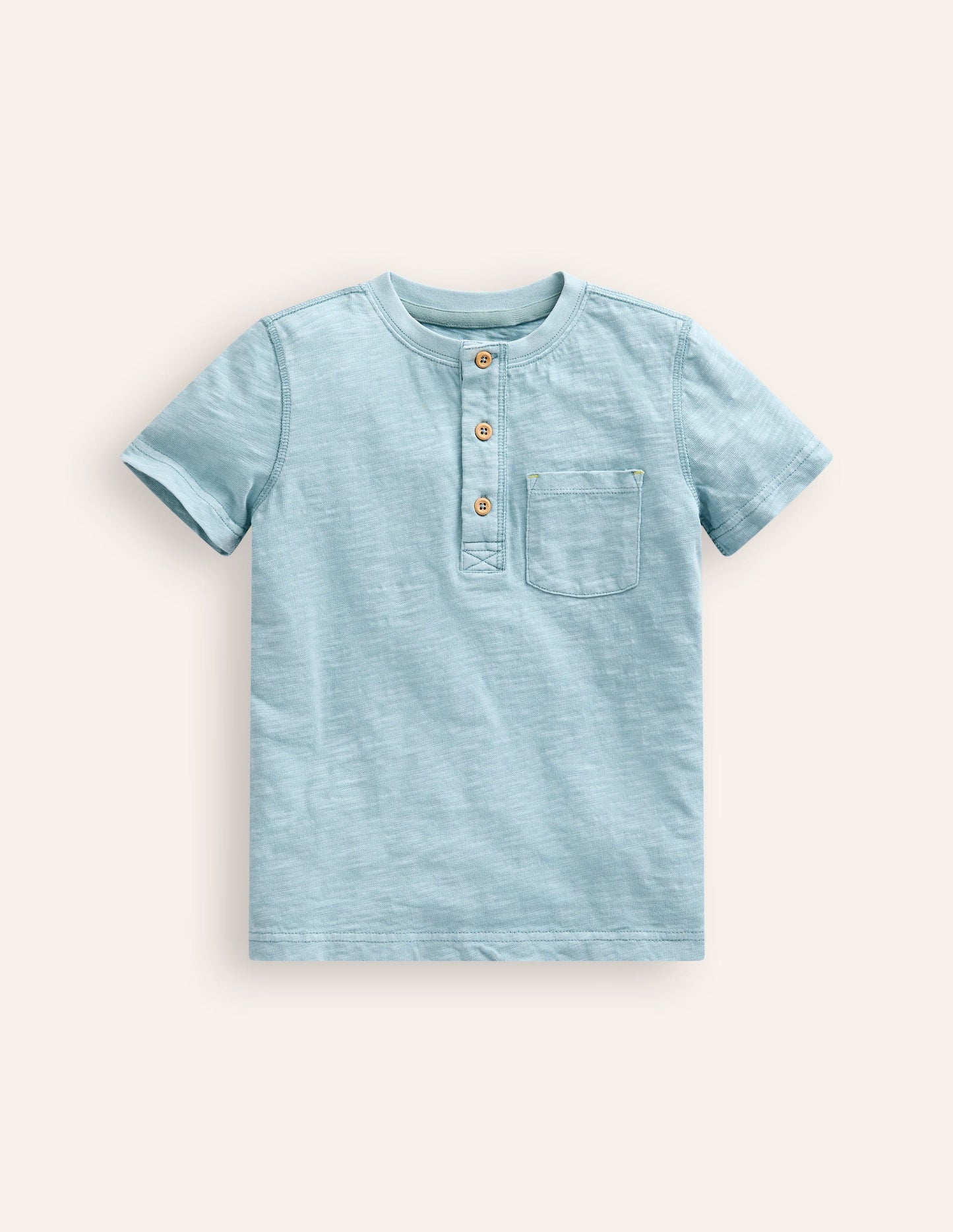 T-shirt à col tunisien en coton délavé-Bleu vintage