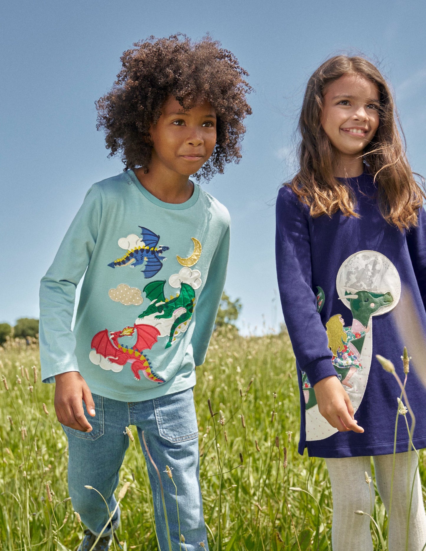 T-Shirt mit Drachen-Applikation-Georgisch-Blau Drachen