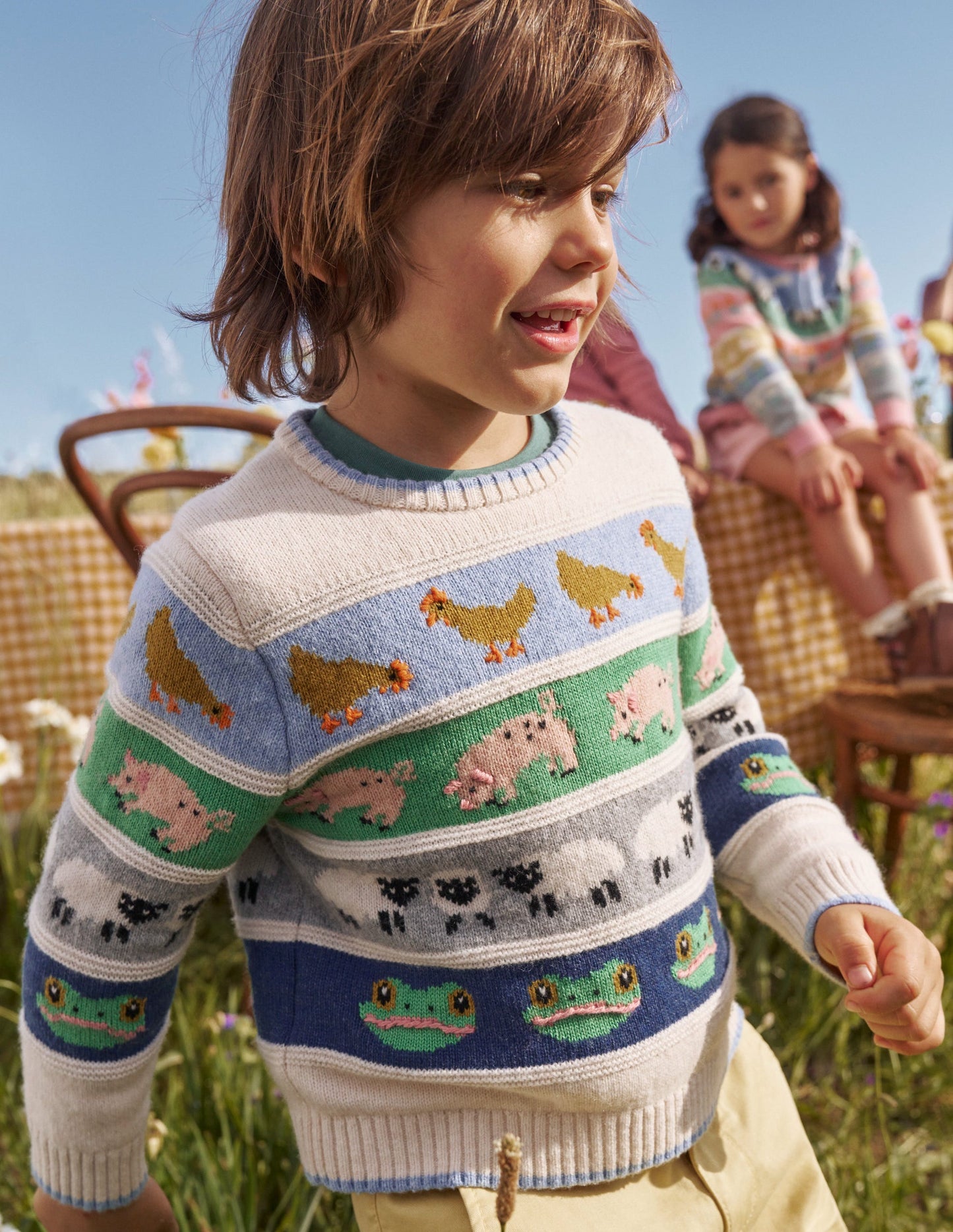 Durchgehender Fair-Isle-Pullover-Ostern Farmtiere