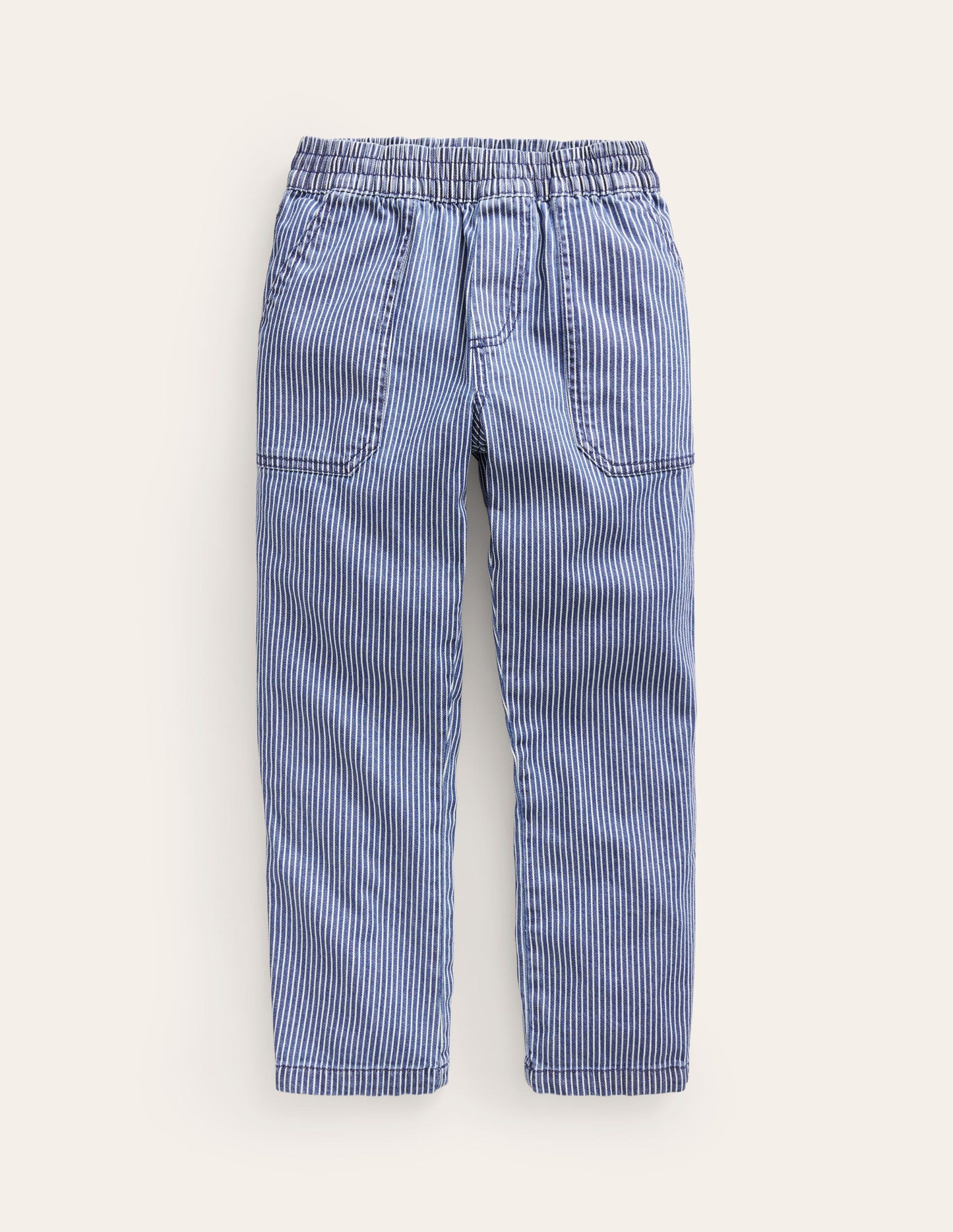 Ticking Pull On Trousers-Medieval Blue Ticking Stripe