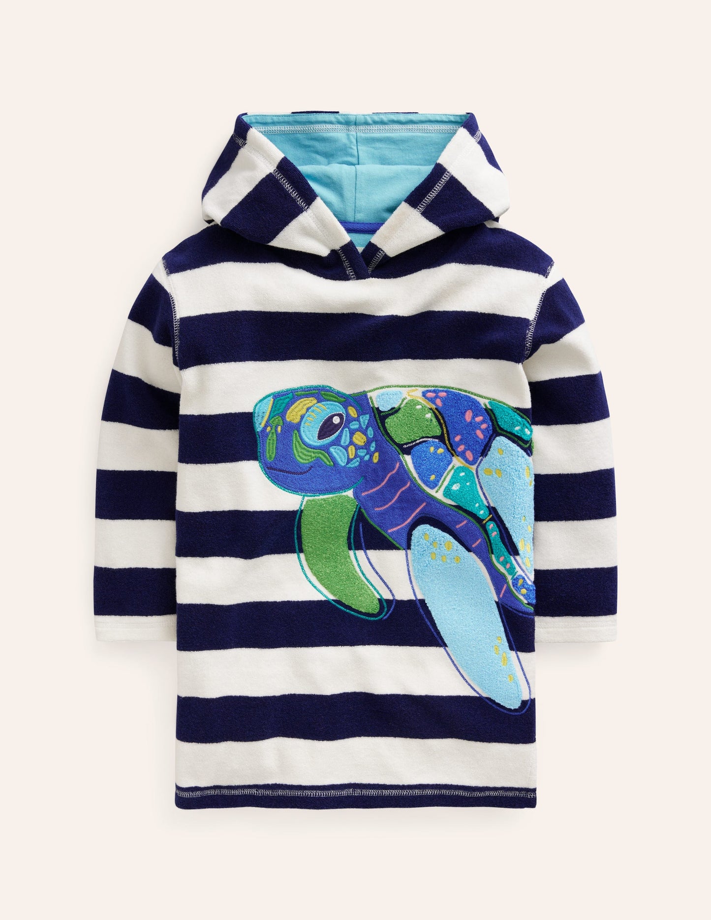 Poncho en éponge à appliqué-Tortue bleu marine universitaire/ivoire