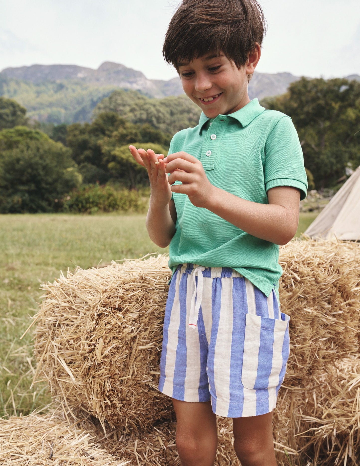 Shorts mit Taschen-Saphirblau/ Naturweiß Streifen