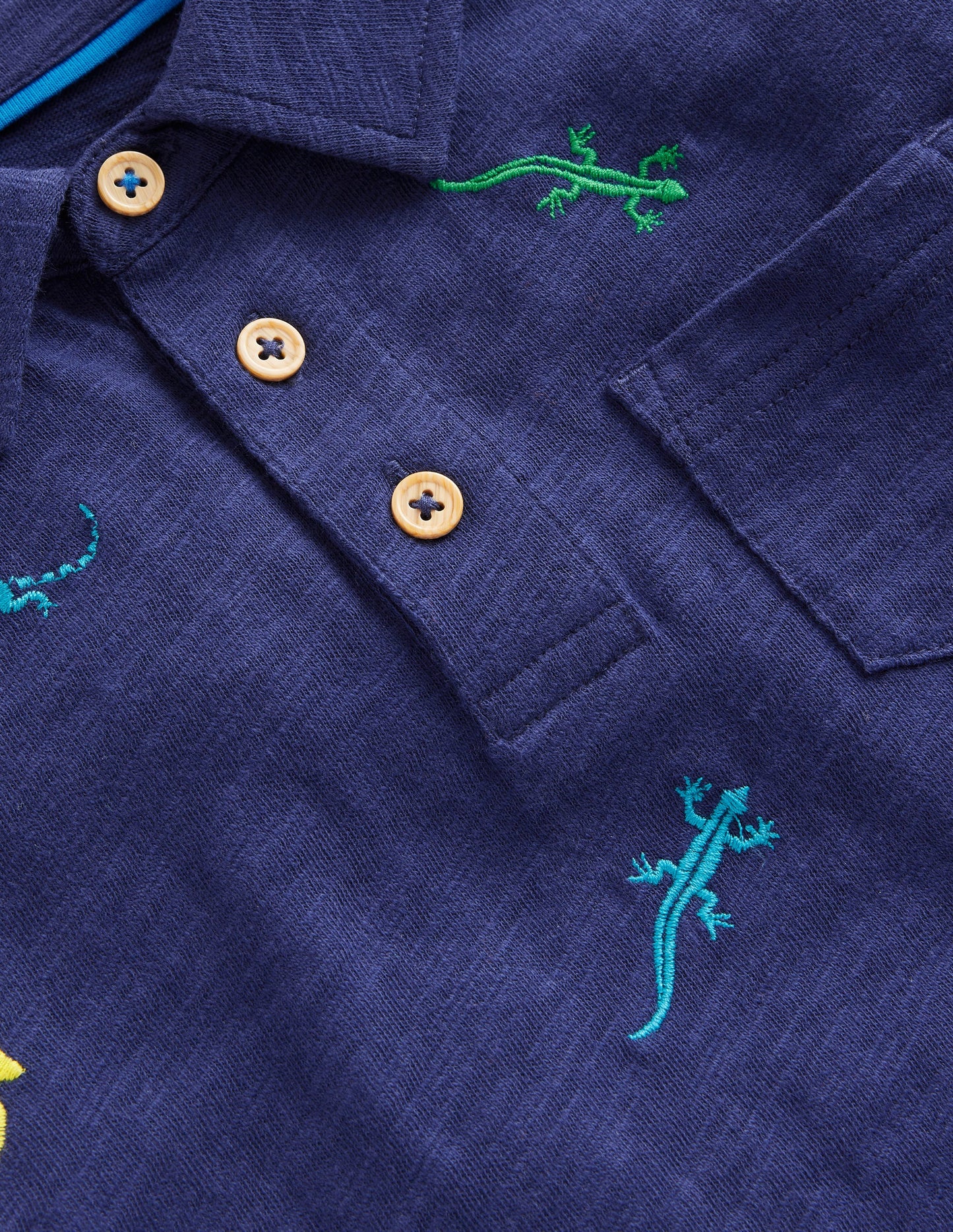 Polo flammé et brodé-Lézards bleu marine universitaire