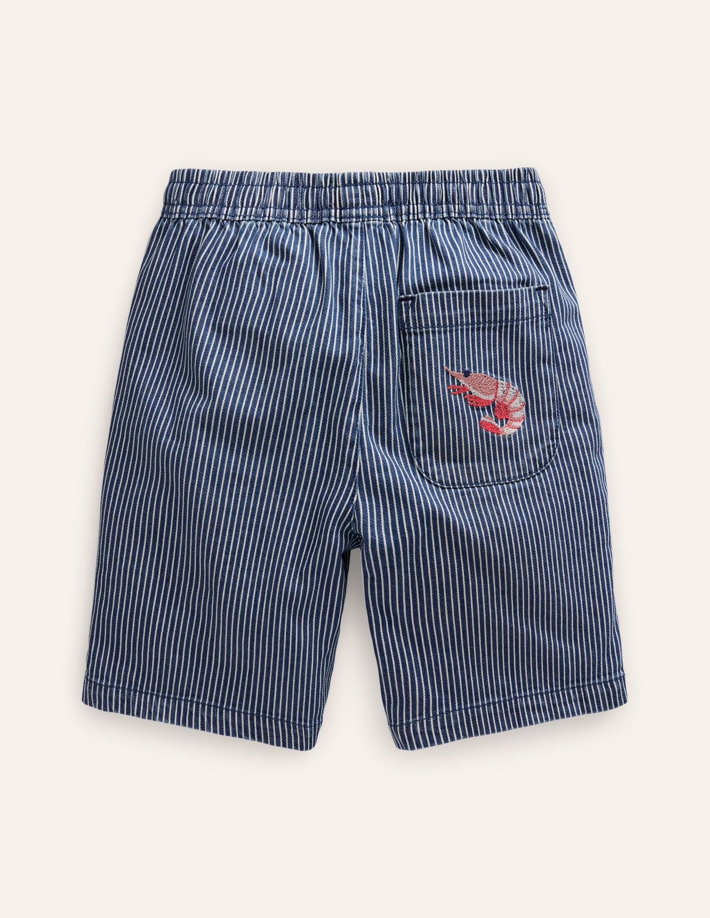 Shorts mit Superstitch-Blau / Beige Drillich Streifen