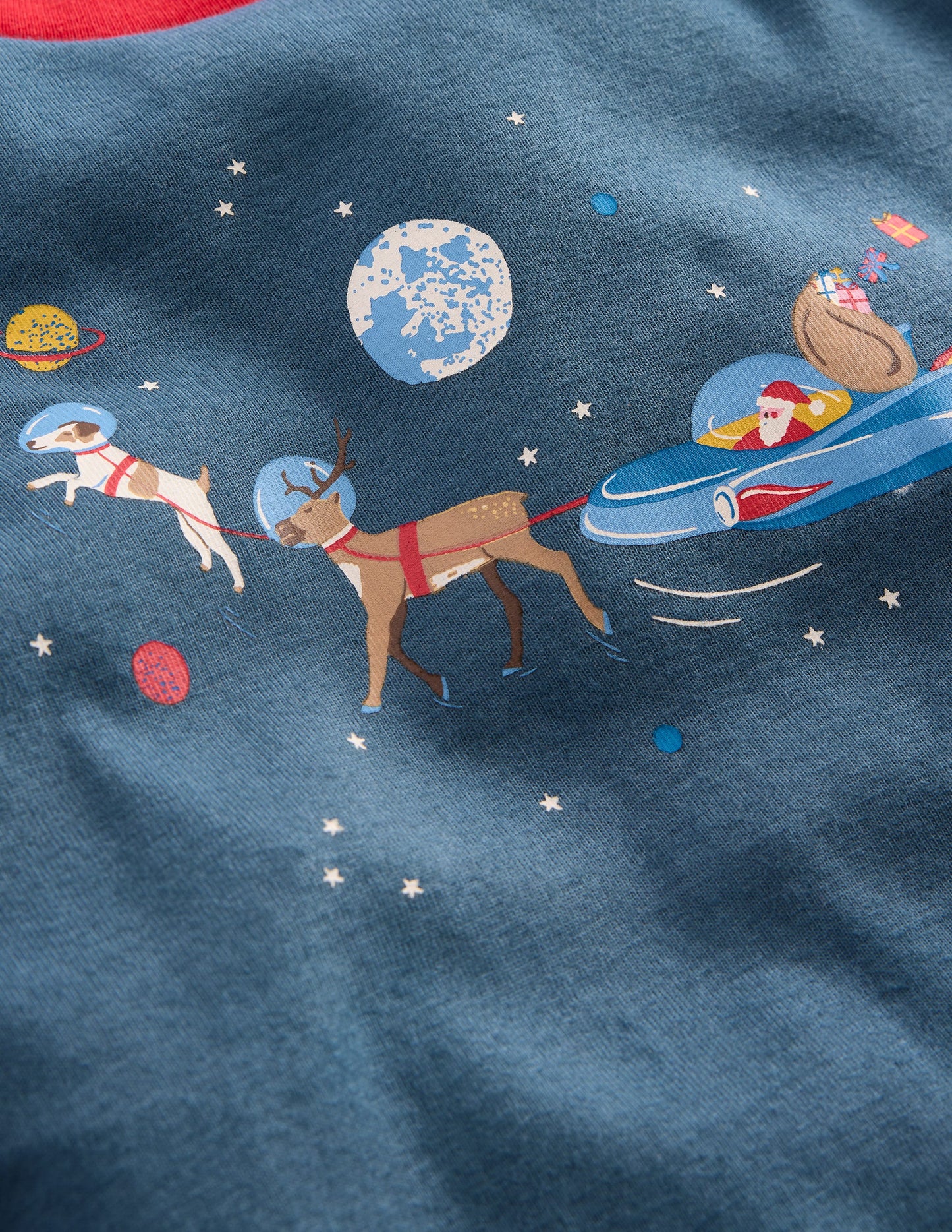 Eng anliegender, langer Schlafanzug-Roboter Blau Weltall Weihnachtsmann