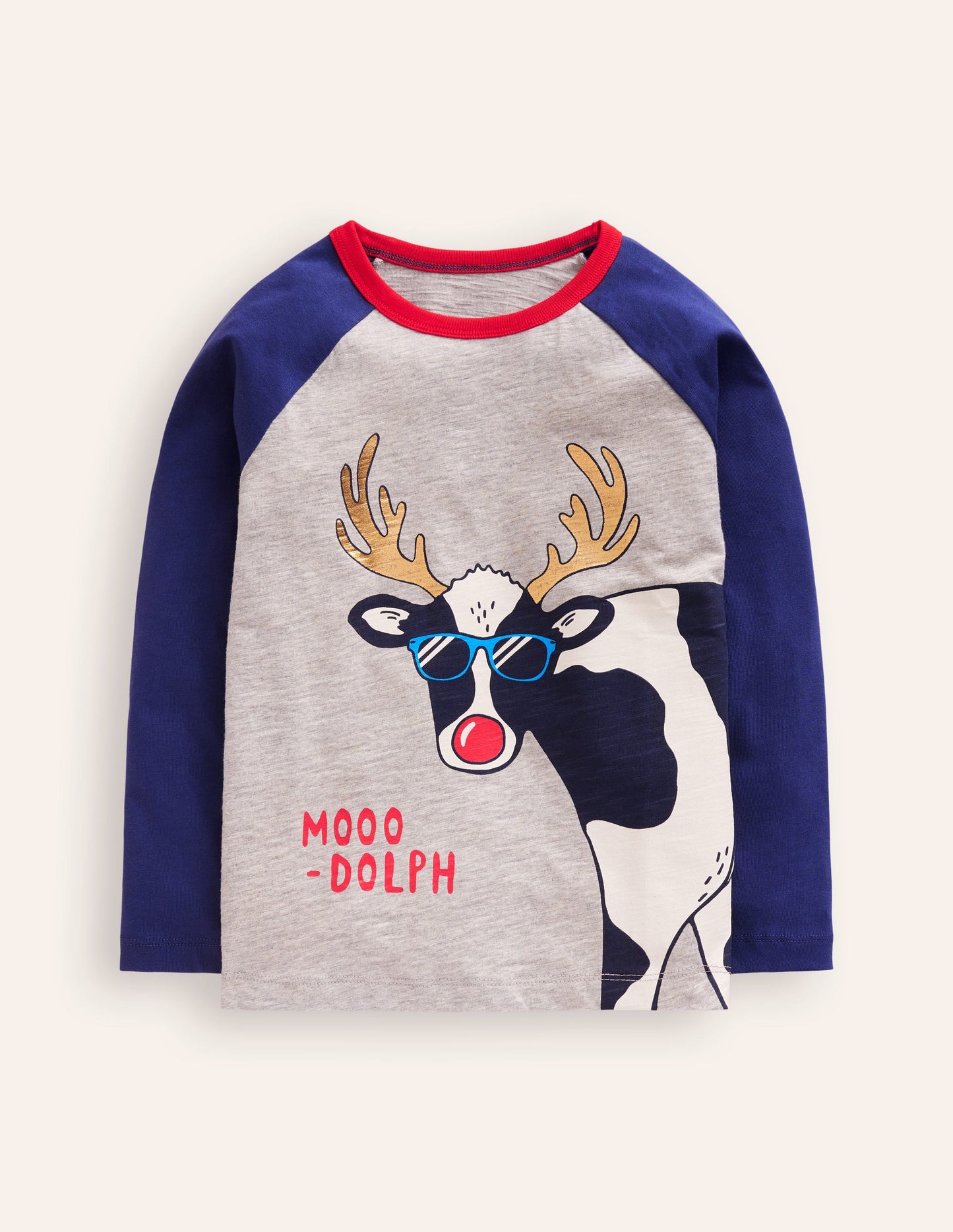 T-shirt festif à manches raglan-Gris Marl Moo-Dauphin