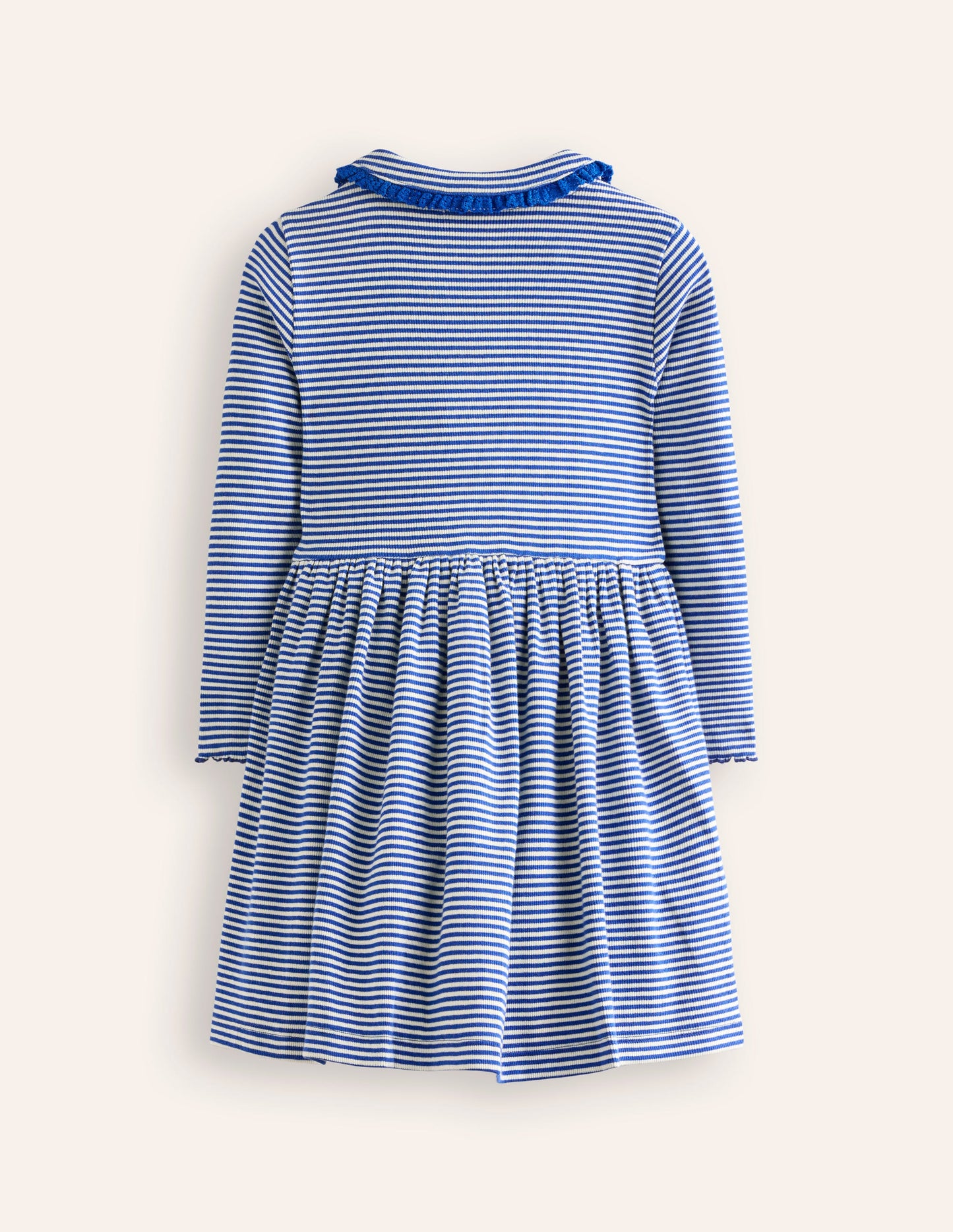 Geripptes Kleid mit Kragen zum Herumwirbeln-Blauhäher/Naturweiß Streifen