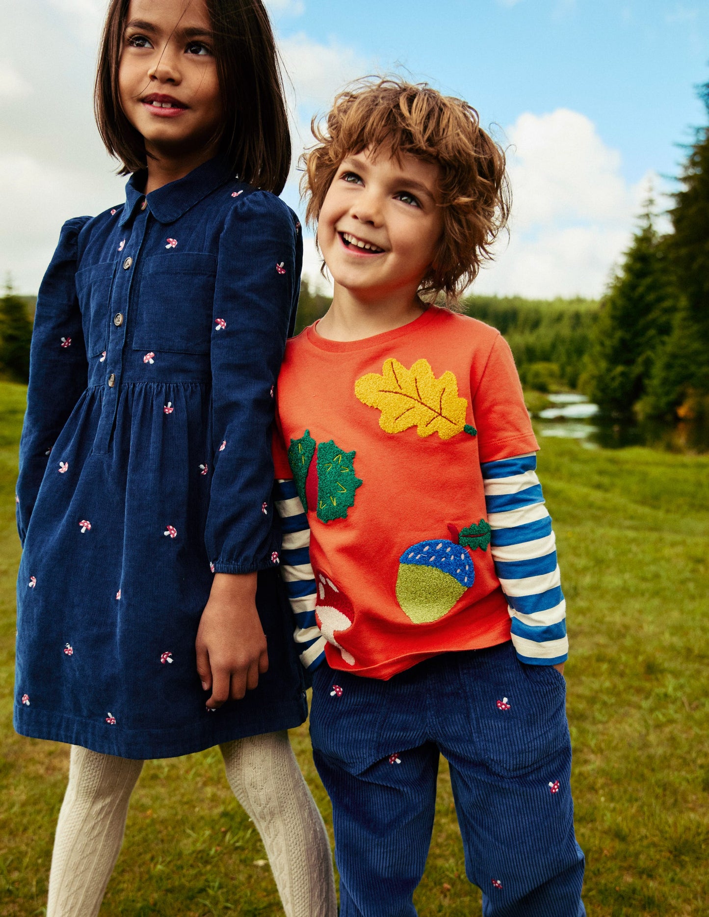 Puff Sleeve Shirt Dress-Sapphire Toadstool Embroidery