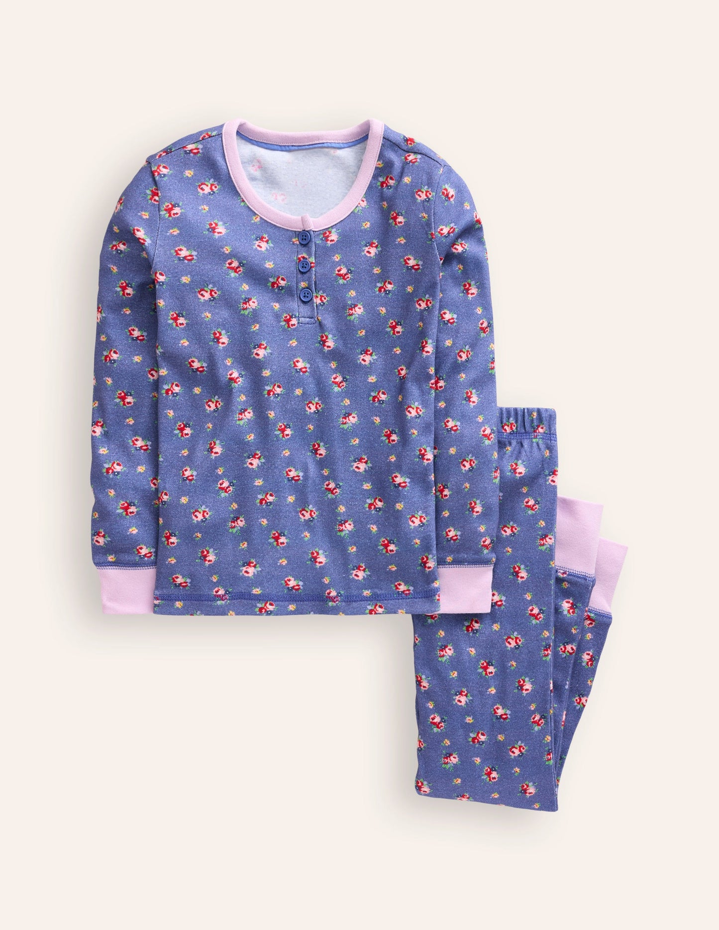 Pyjama à col tunisien douillet-Bouquet geai bleu