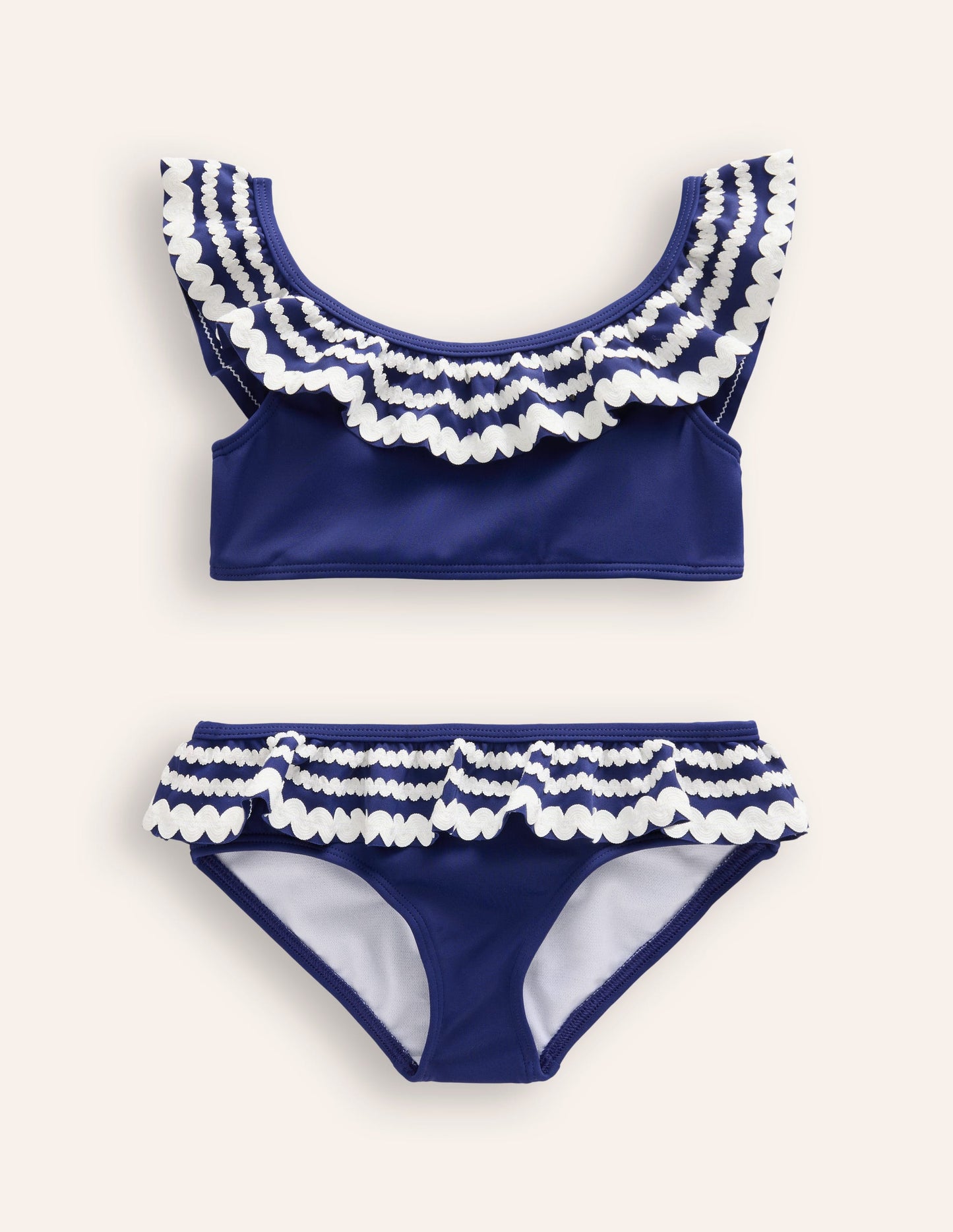 Bikini mit Zackenlitze und Rüschen-Saphirblau