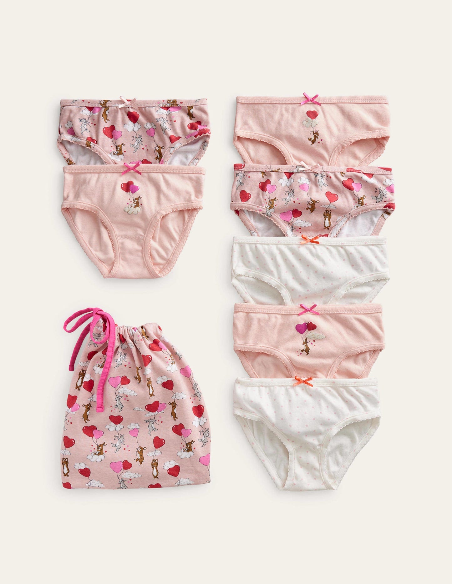 7 culottes-Cœurs lapin rose