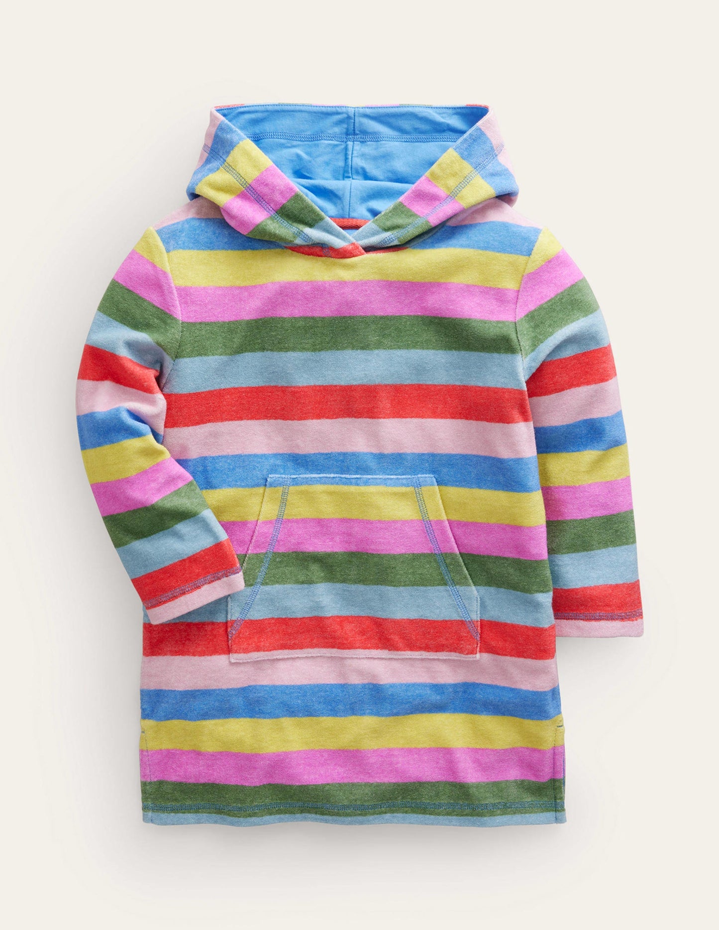 Frottee-Badeponcho-Ackerbohnengrün/Pink, Gestreift