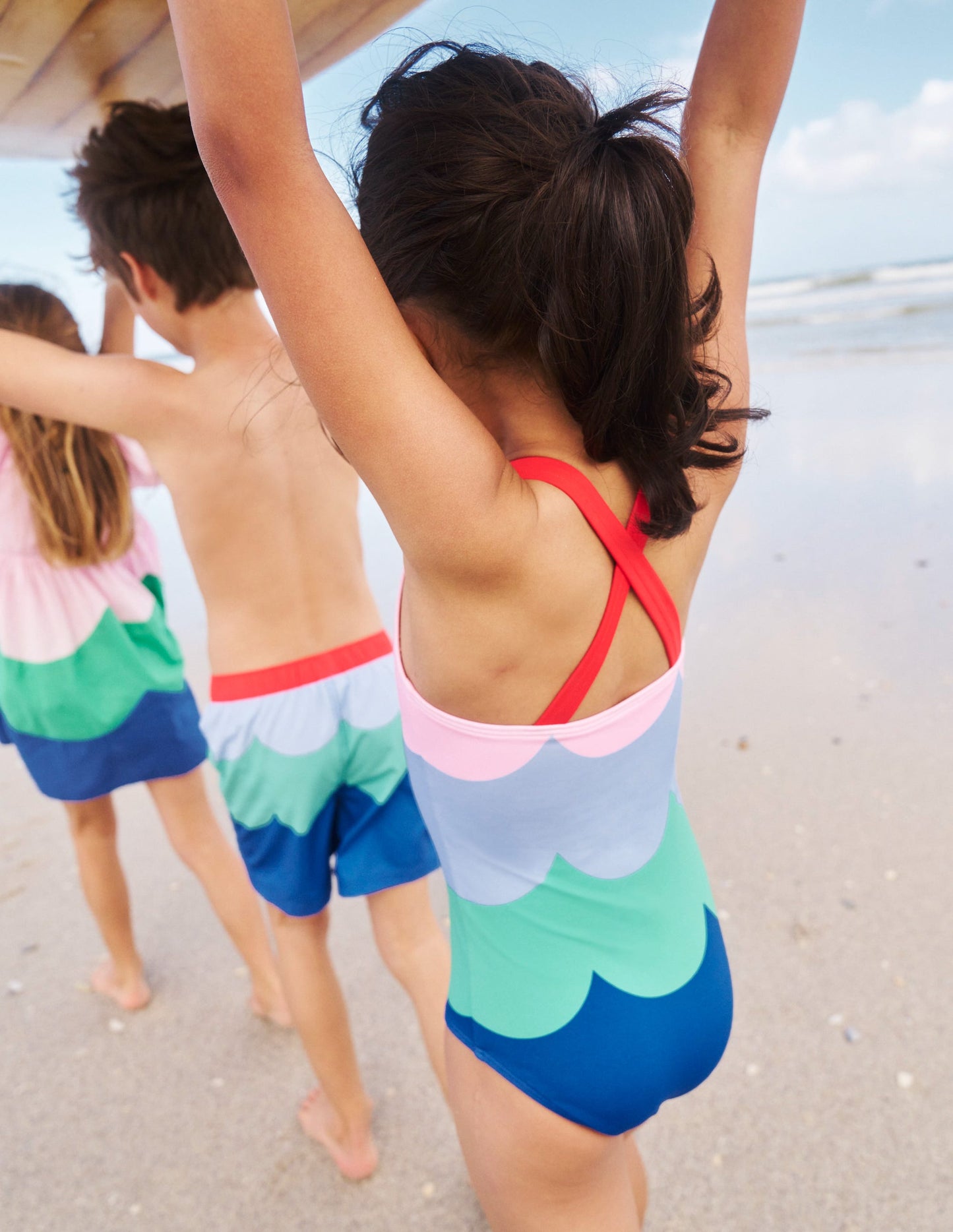 Maillot de bain imprimé croisé dans le dos-Bunt Wellen Streifen