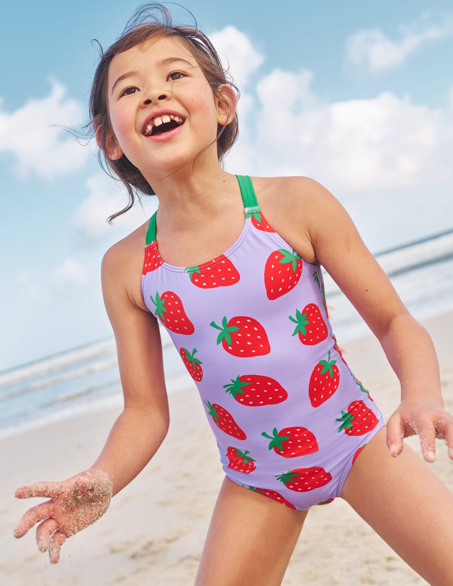 Maillot de bain imprimé croisé dans le dos-Fraises tulipe violette