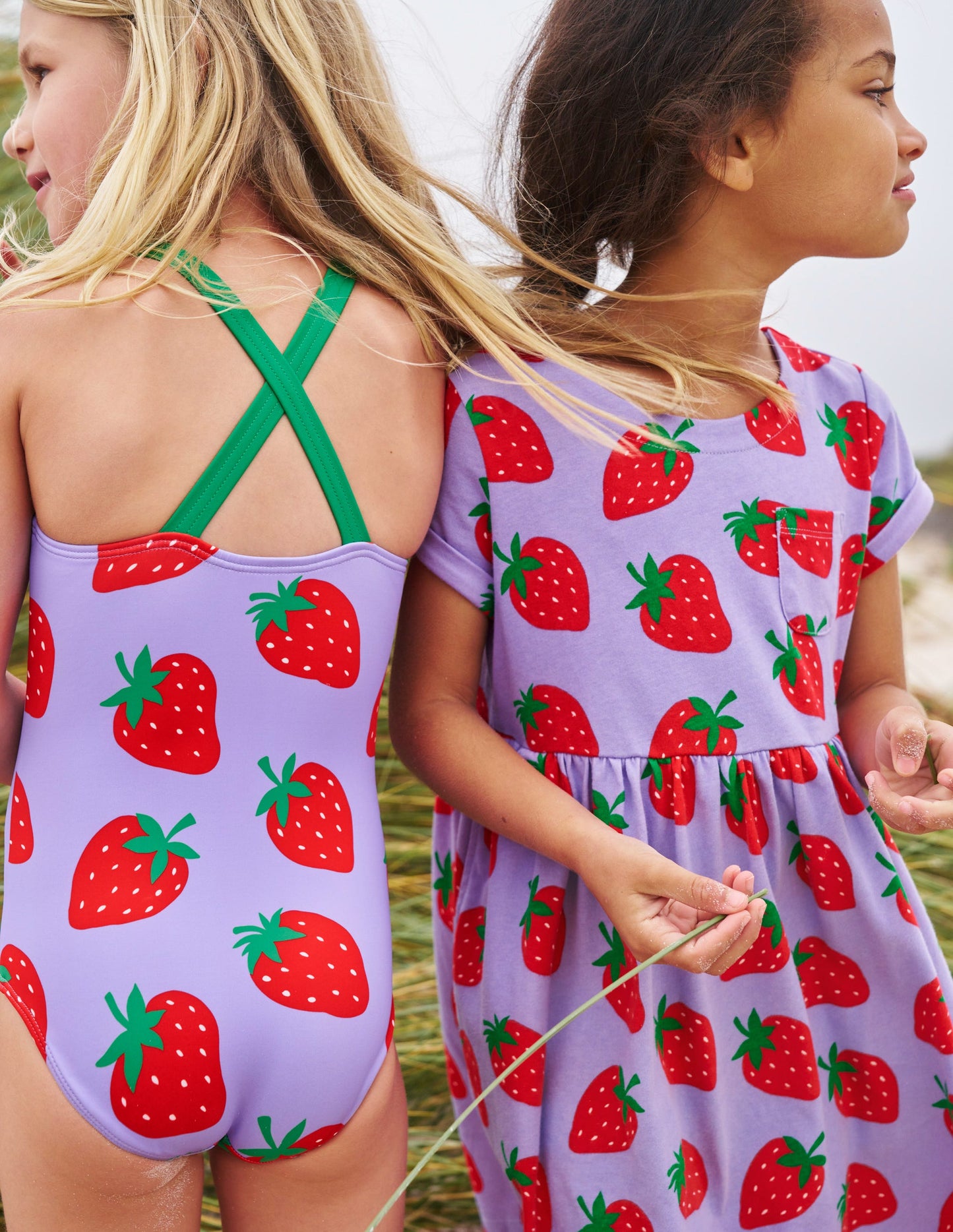 Maillot de bain imprimé croisé dans le dos-Fraises tulipe violette