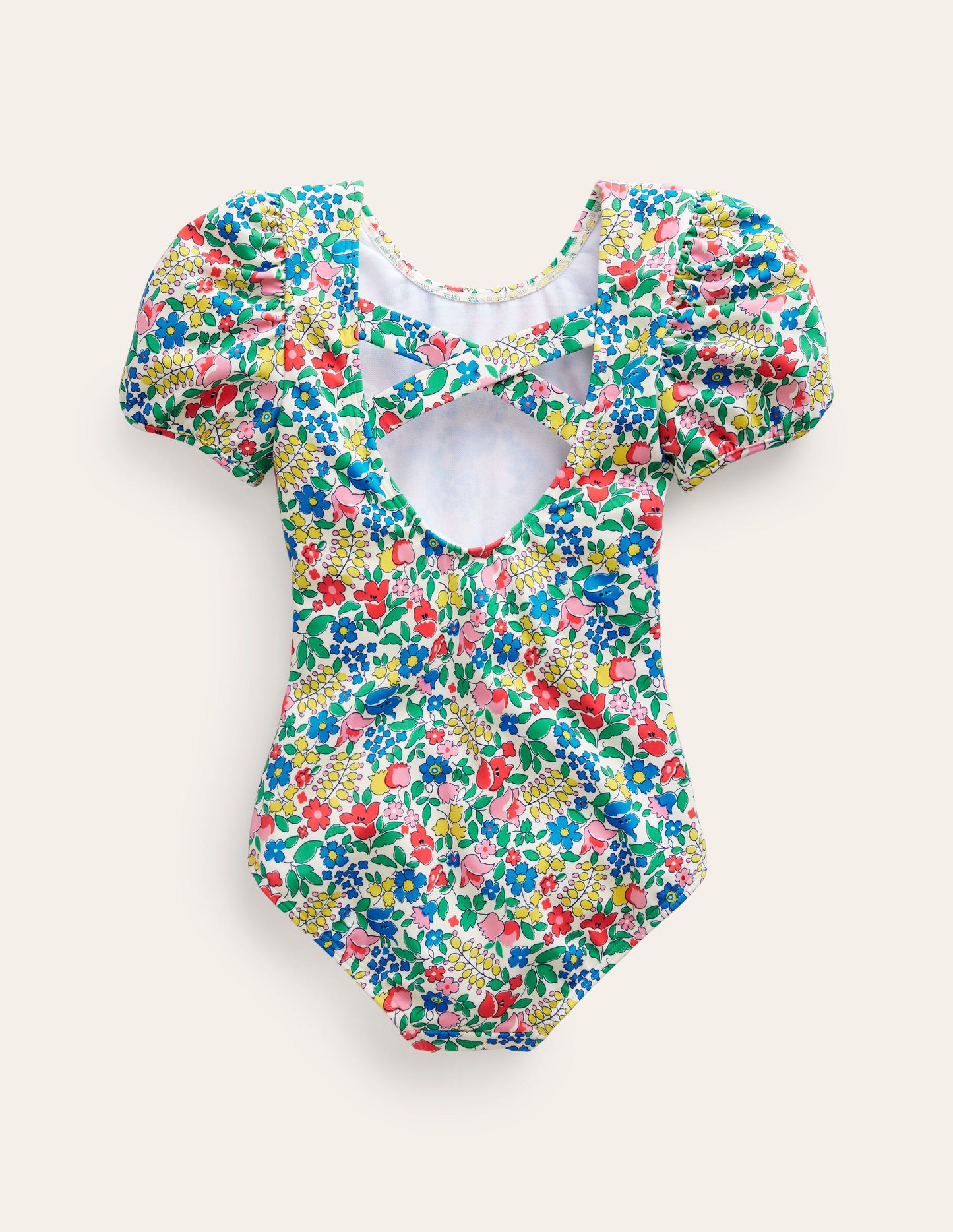 Maillot de bain imprimé à manches bouffantes-Lit de fleurs multi