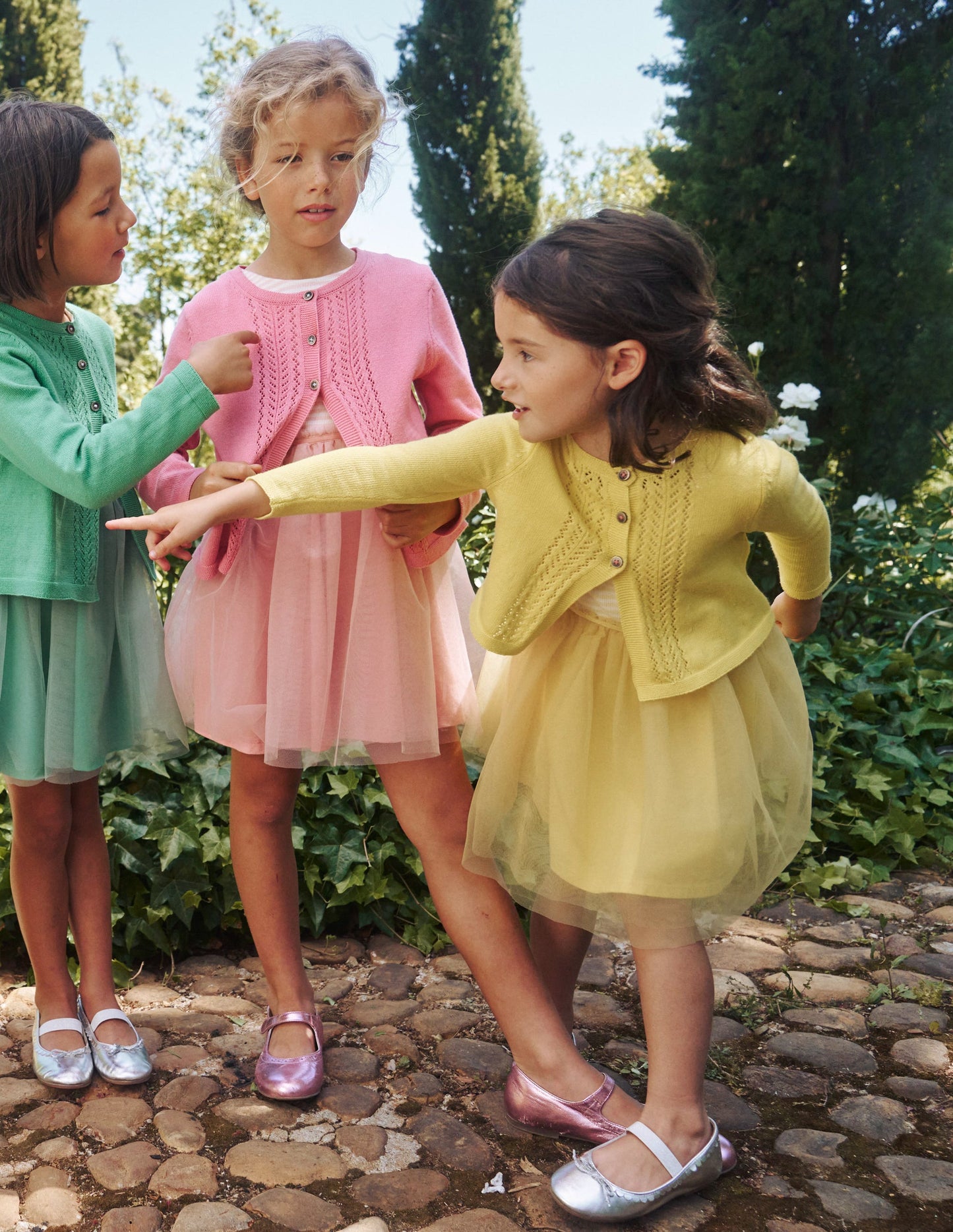 Strickjacke aus Baumwolle mit Pointelle-Design-Senfgelb