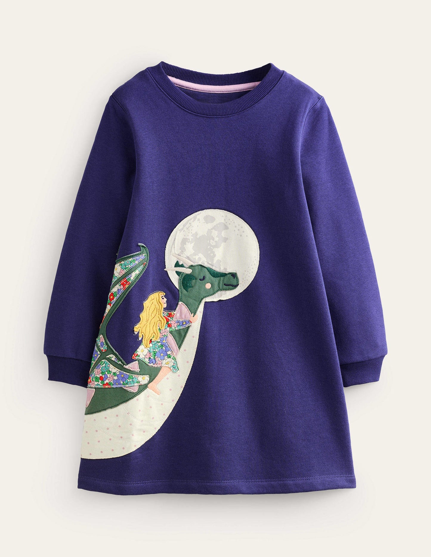Robe-sweat cosy à appliqué-Dragons bleu marine