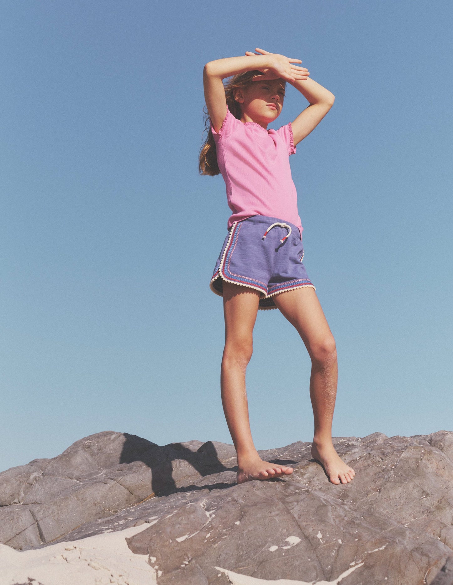 T-Shirt mit kurzen Ärmeln aus Rippstrick-Erdbeereis