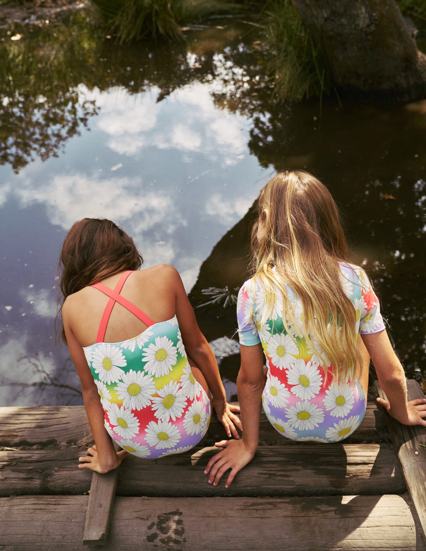 Maillot de bain imprimé croisé dans le dos-Pâquerette dégradé multi