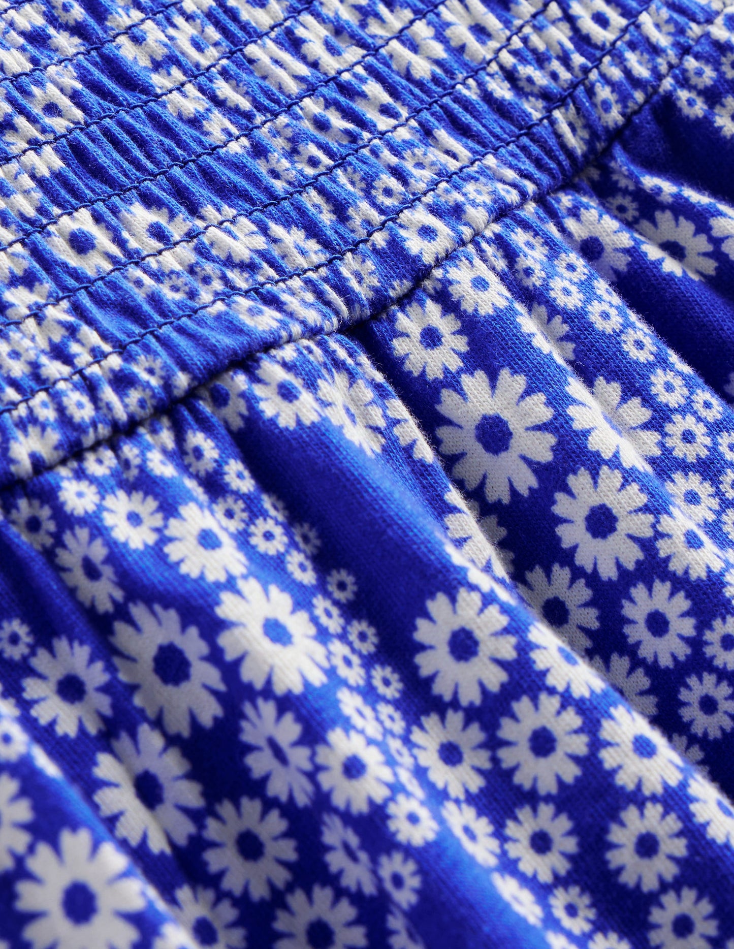 Robe froncée en jersey-Vague pâquerette bleu grec