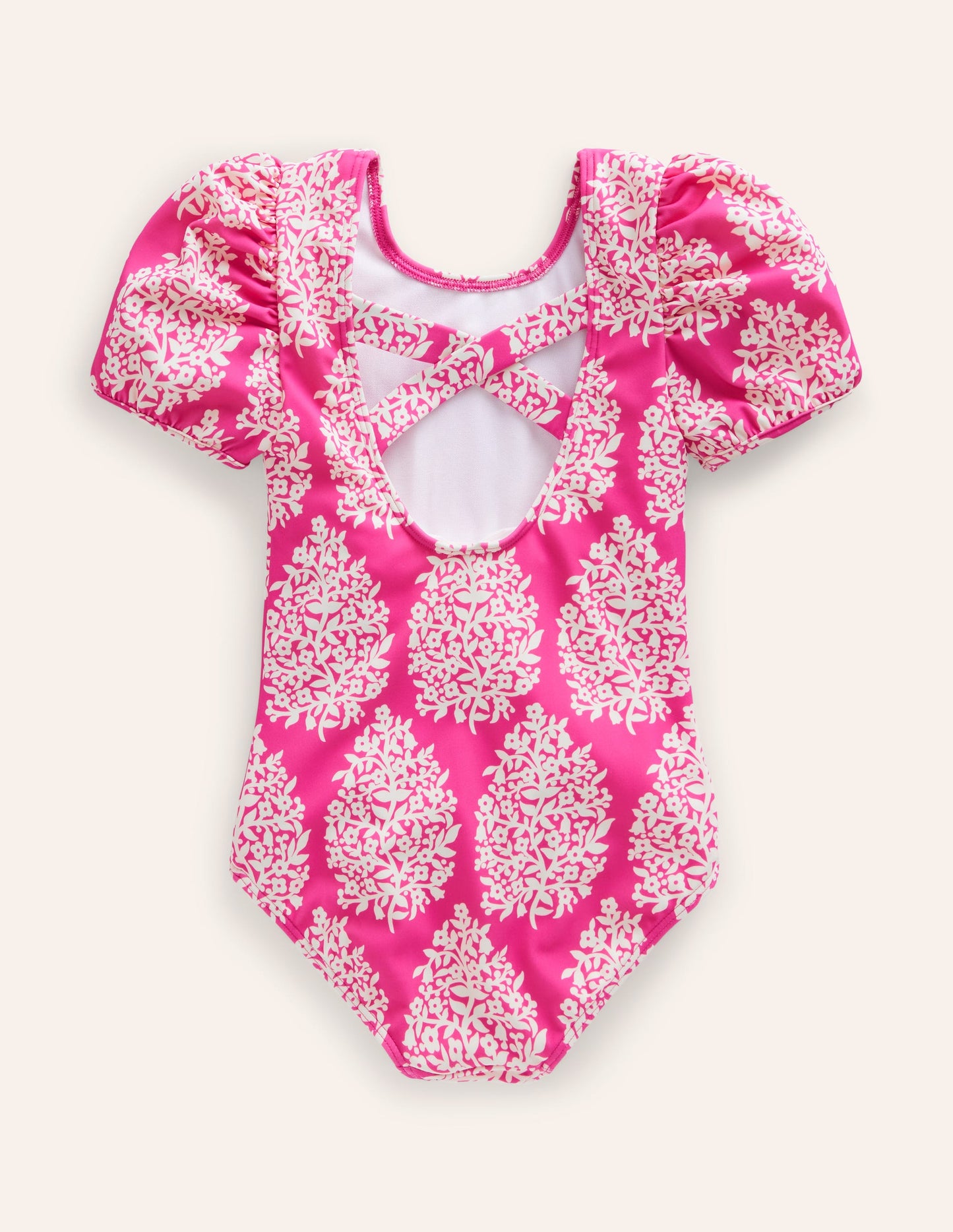 Maillot de bain imprimé à manches bouffantes-Petit motif Flower Stamp rose
