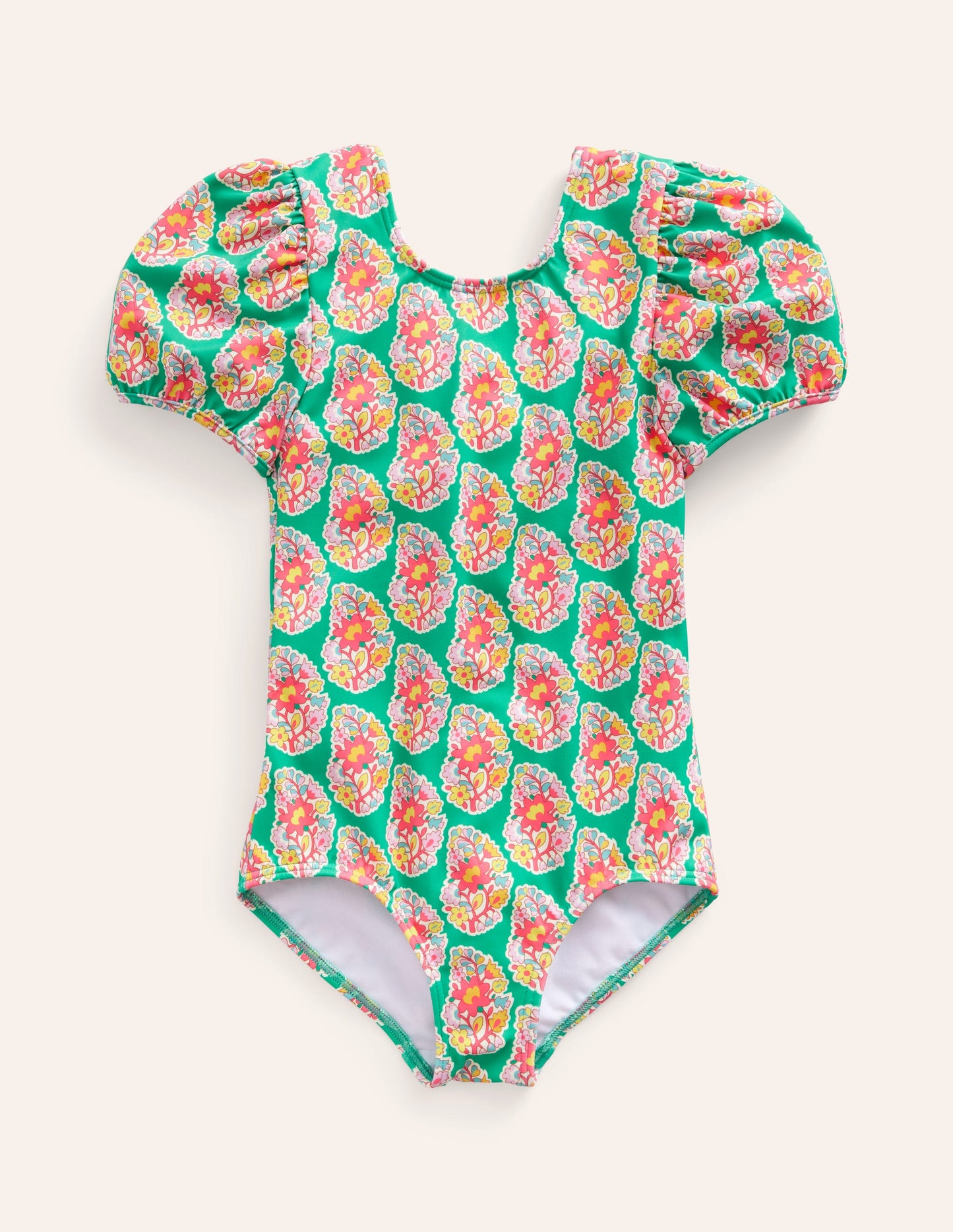 Maillot de bain imprimé à manches bouffantes-Motif cachemire vert jade