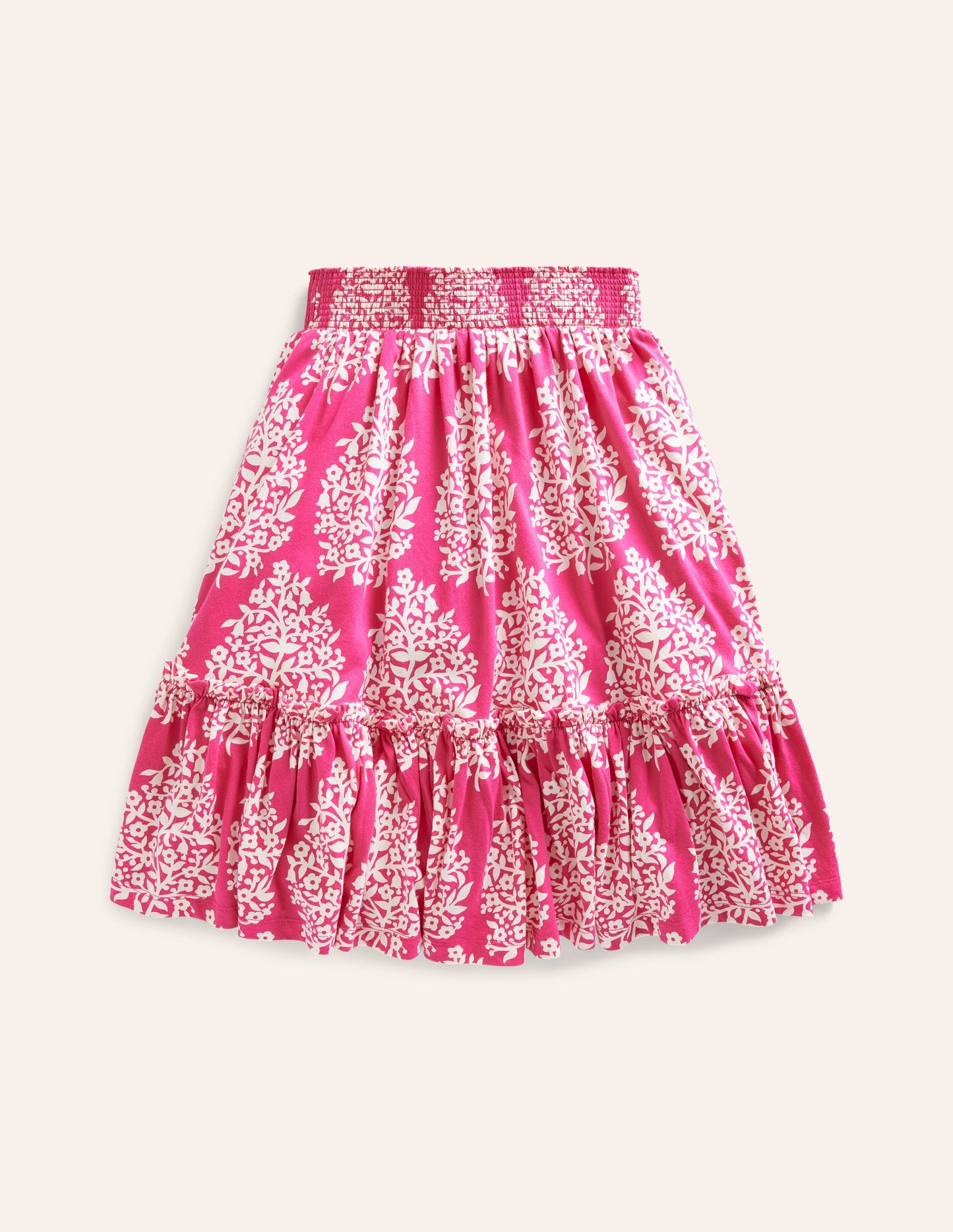 Bedruckter Midirock aus Jersey-Rosa Holzblock
