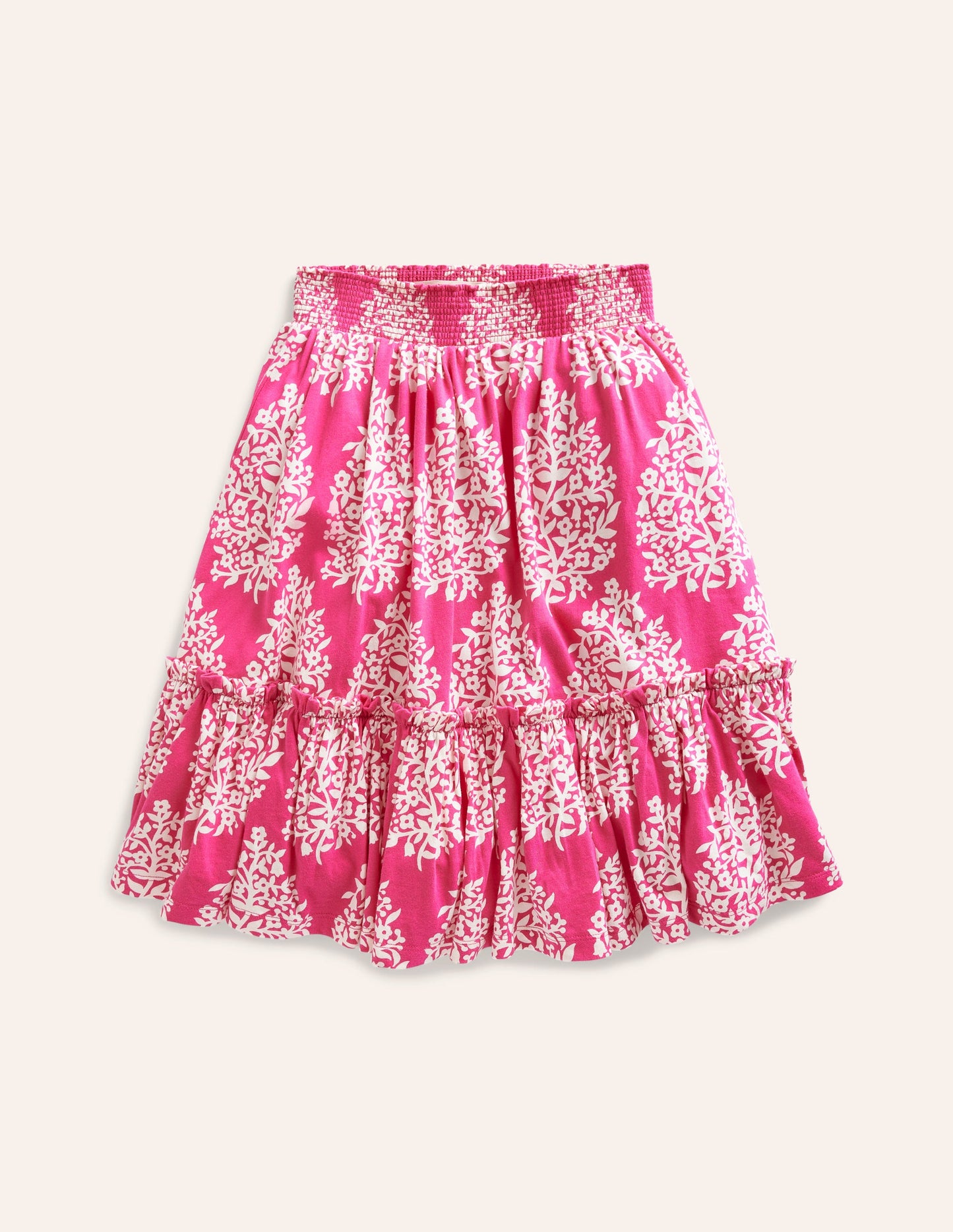 Bedruckter Midirock aus Jersey-Rosa Holzblock