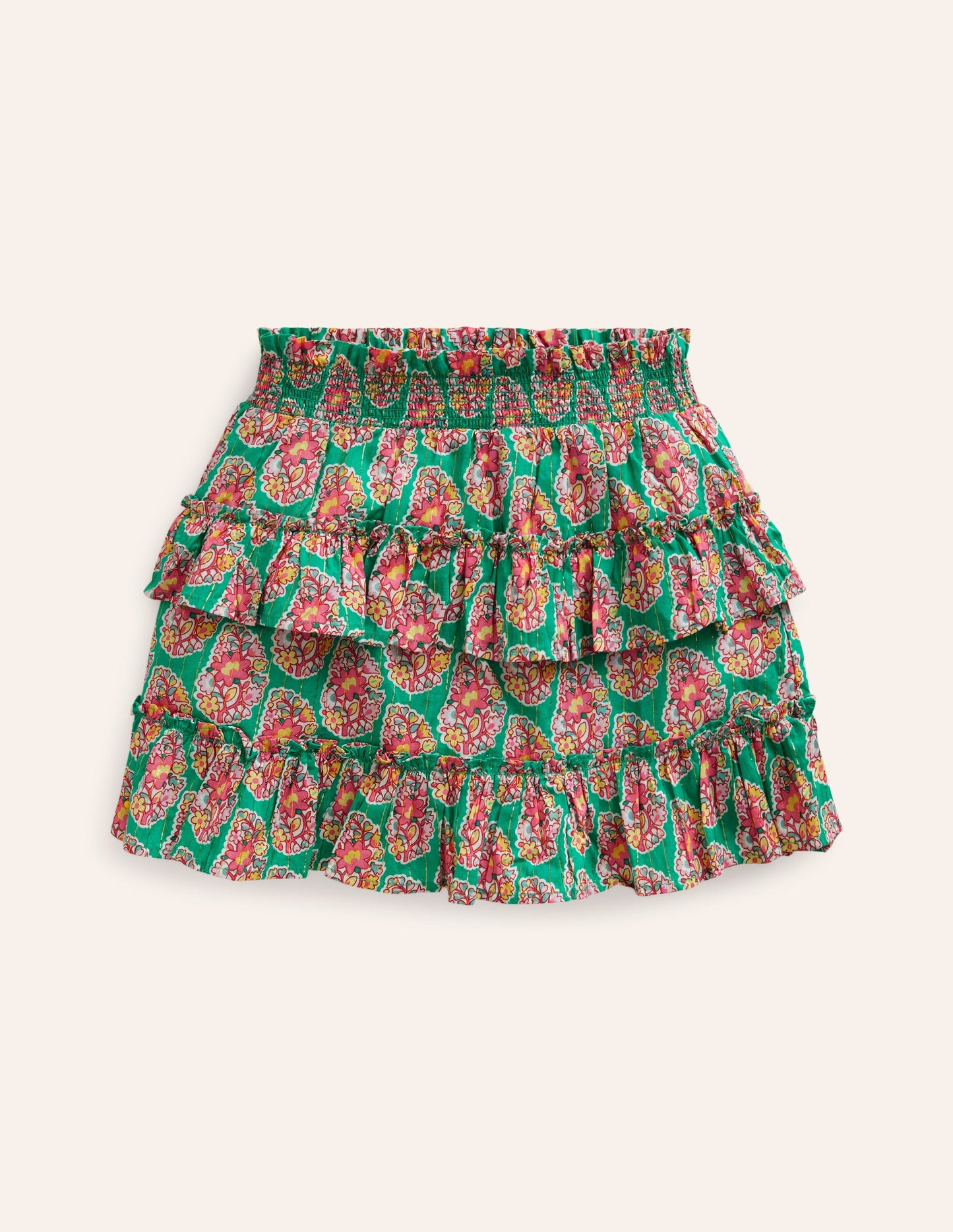 Jupe-short volantée à imprimé-Motif cachemire vert jade