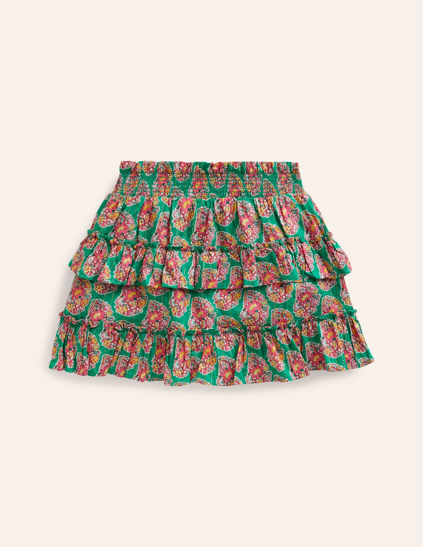 Jupe-short volantée à imprimé-Motif cachemire vert jade