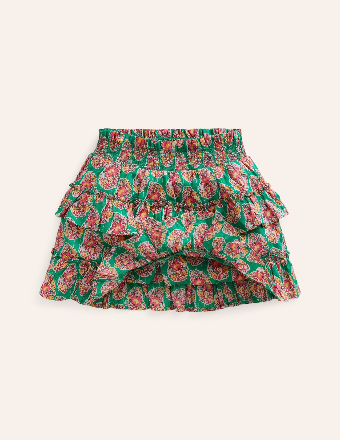 Jupe-short volantée à imprimé-Motif cachemire vert jade