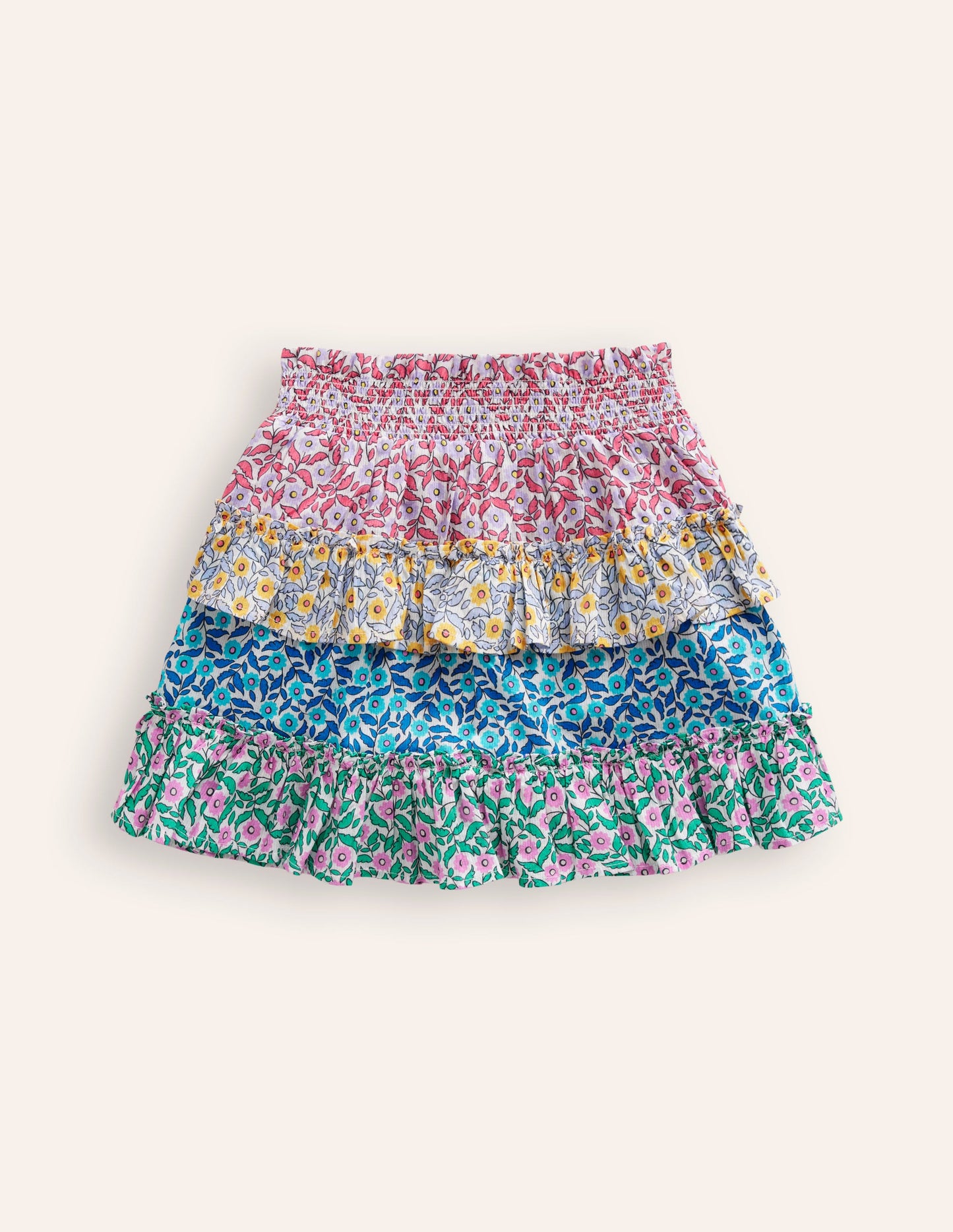 Jupe-short volantée à imprimé-Motif floral pêle-mêle
