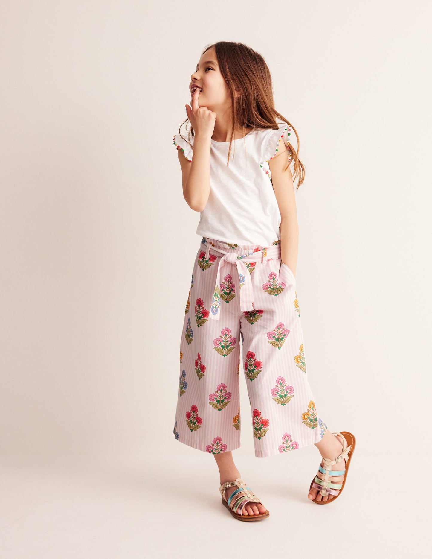 Wide Leg Trousers-Multi Woodblock