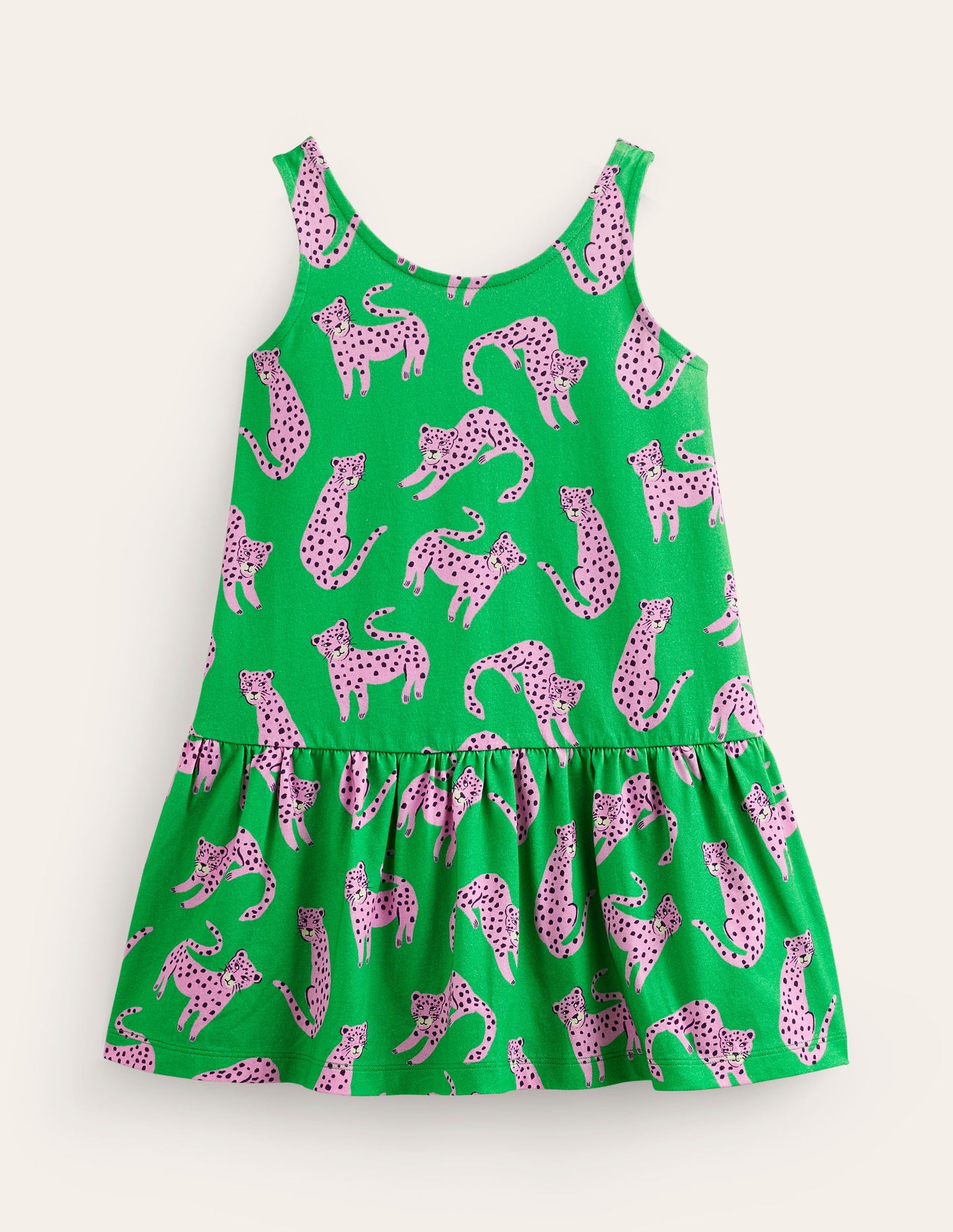 Robe taille basse à bretelles-Guépards verts