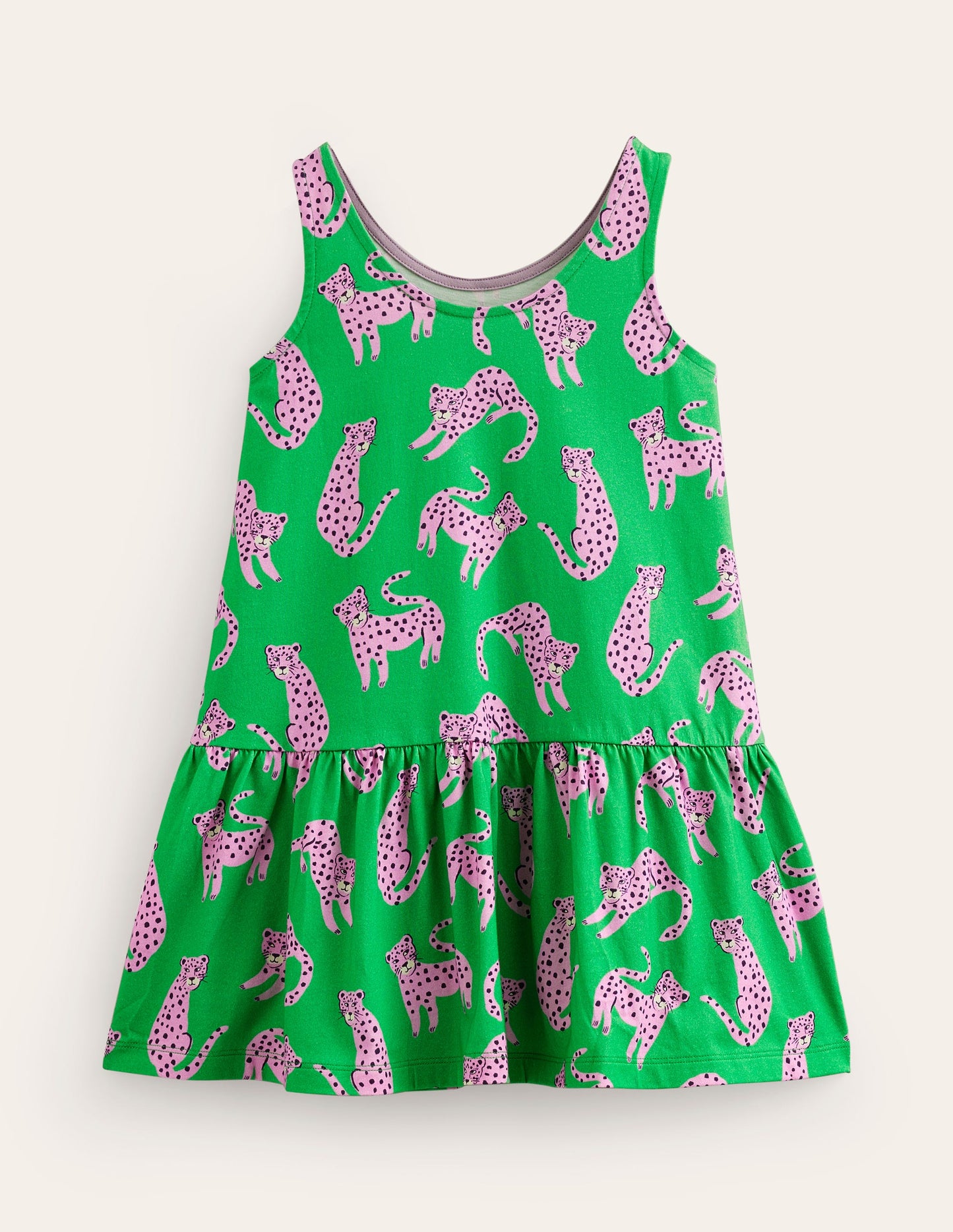 Robe taille basse à bretelles-Guépards verts