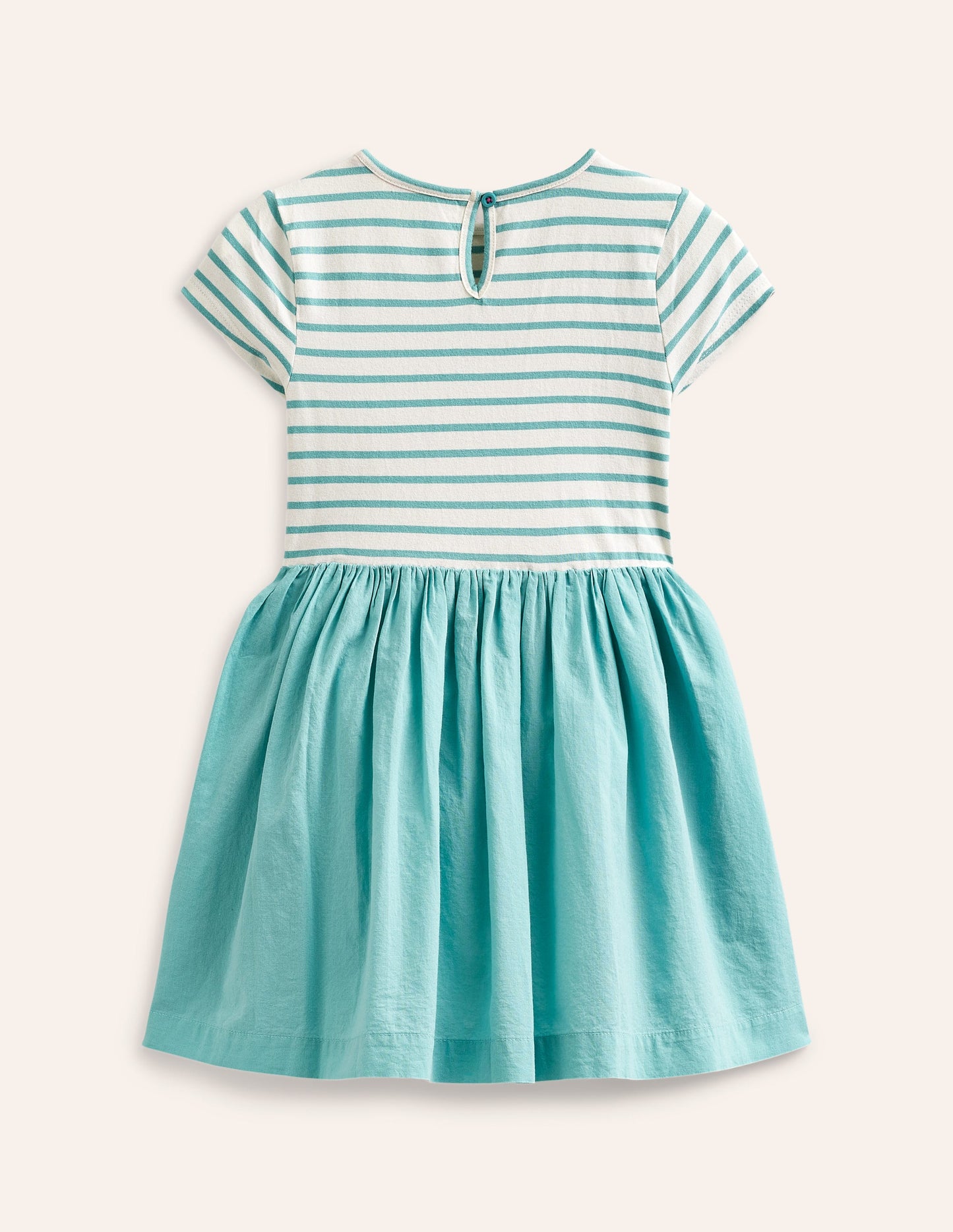 Gewebtes Kleid mit Applikationen-Mix-Georgisch-Blau/ Vanille Meeresbewohner