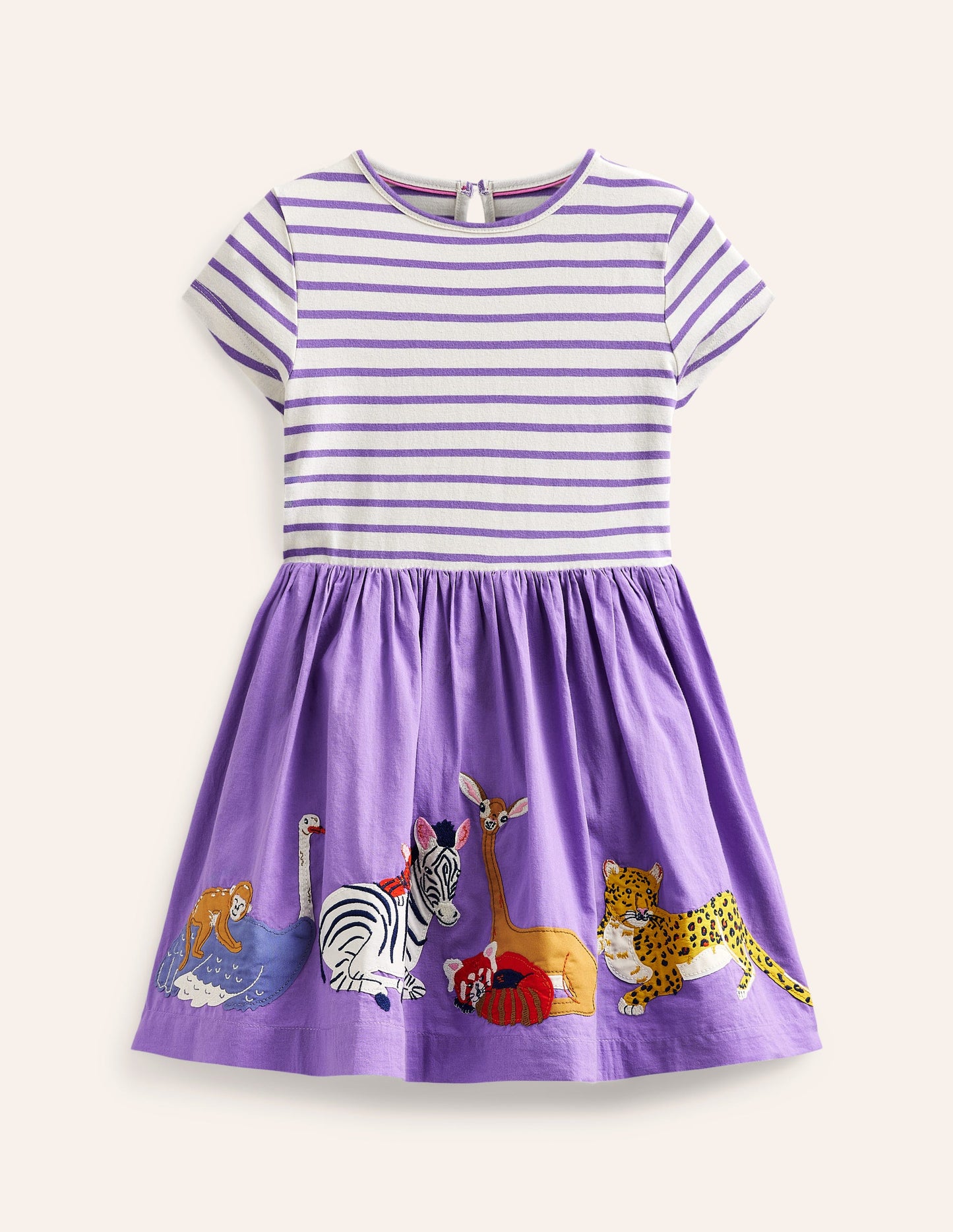 Gewebtes Kleid mit Applikationen-Mix-Fliederlila/Vanille Tiere