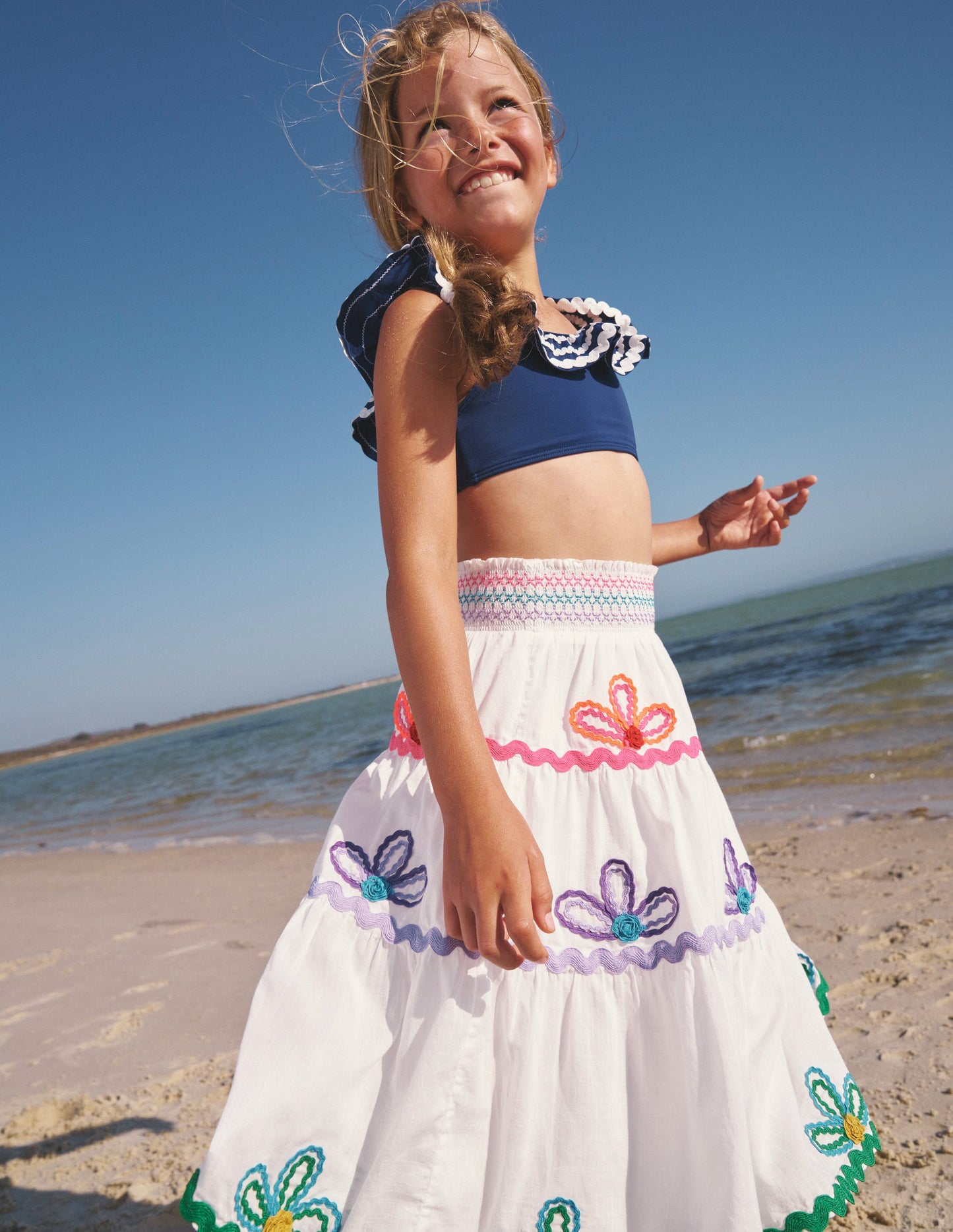Bikini mit Zackenlitze und Rüschen-Saphirblau